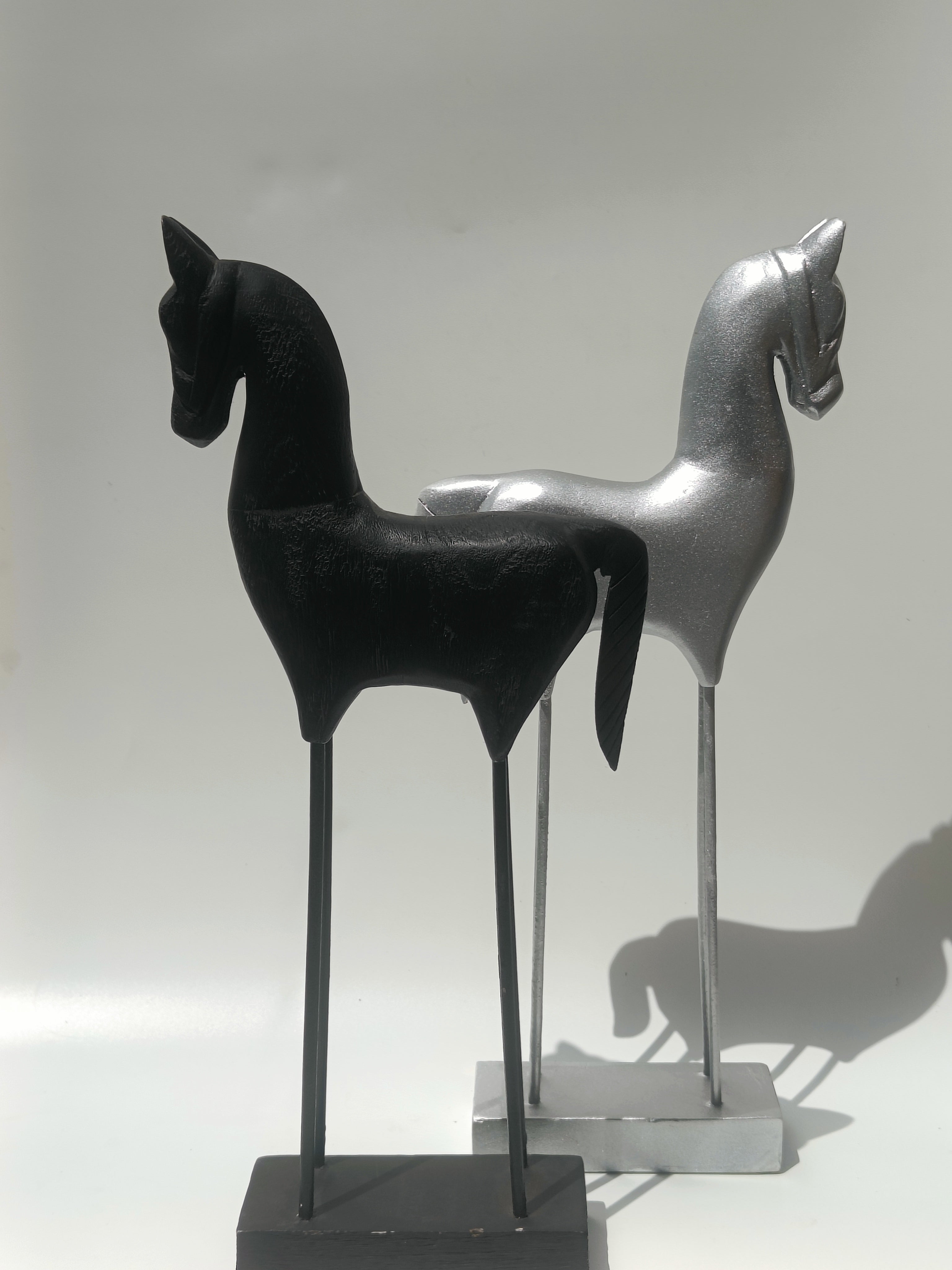 Handcrafted Black Wooden Horse Sculpture