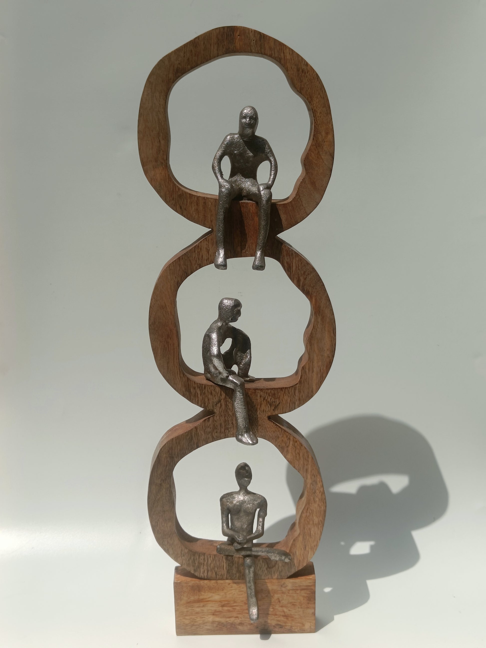 Handcrafted Wooden & Metal Abstract Trio Figurine – 58.4 cm