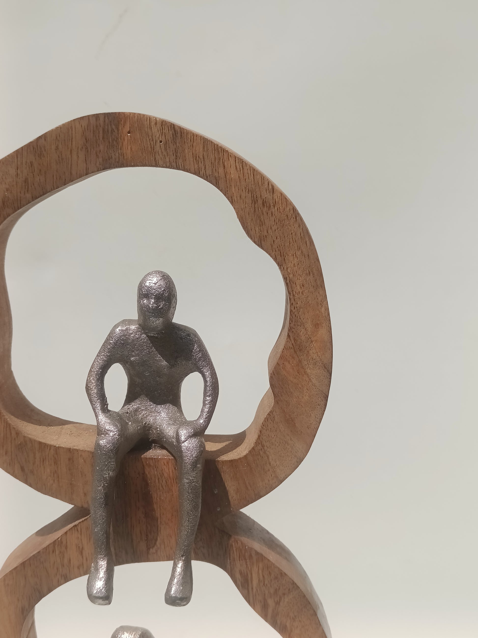Handcrafted Wooden & Metal Abstract Trio Figurine – 58.4 cm