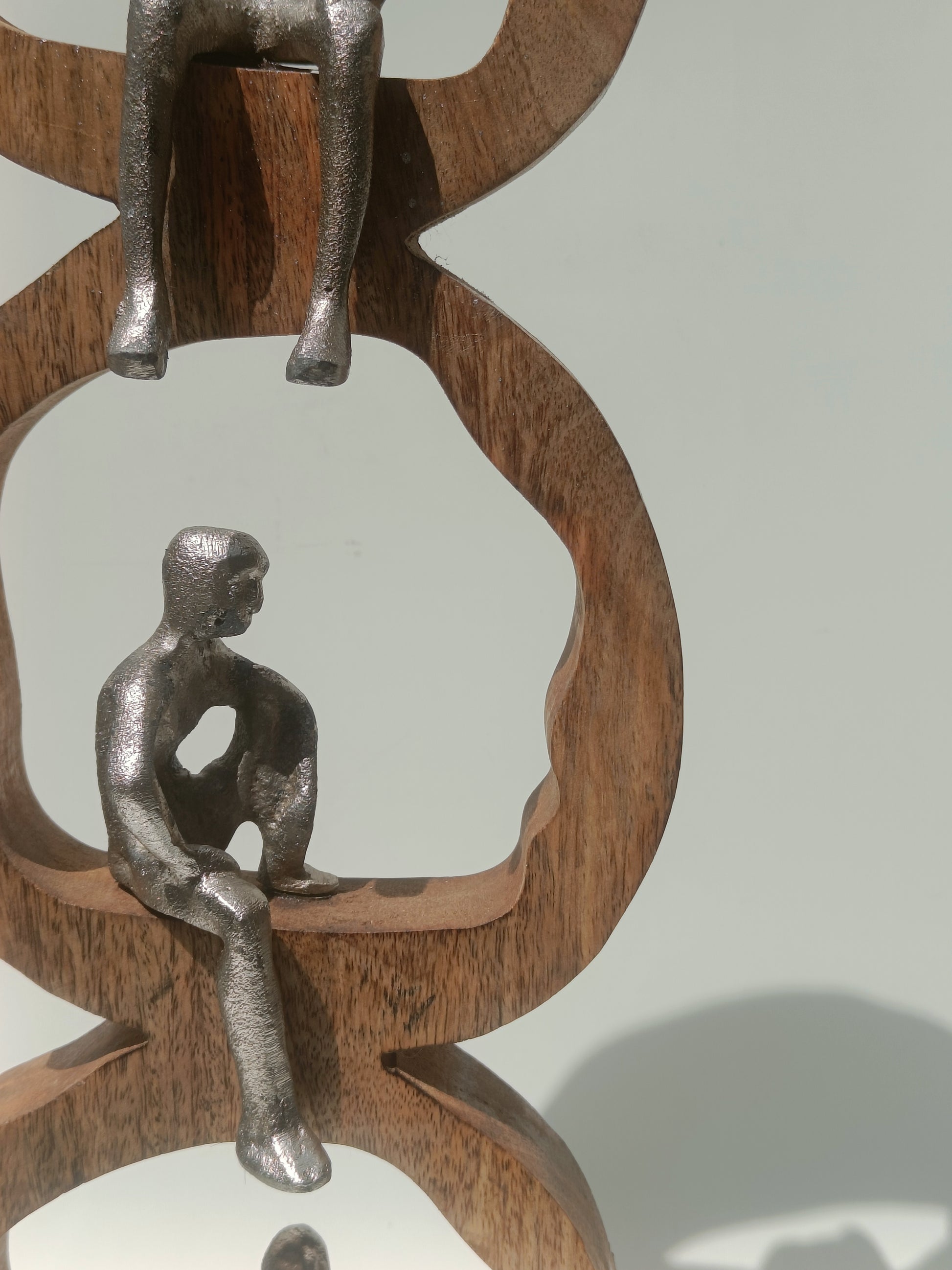 Handcrafted Wooden & Metal Abstract Trio Figurine – 58.4 cm