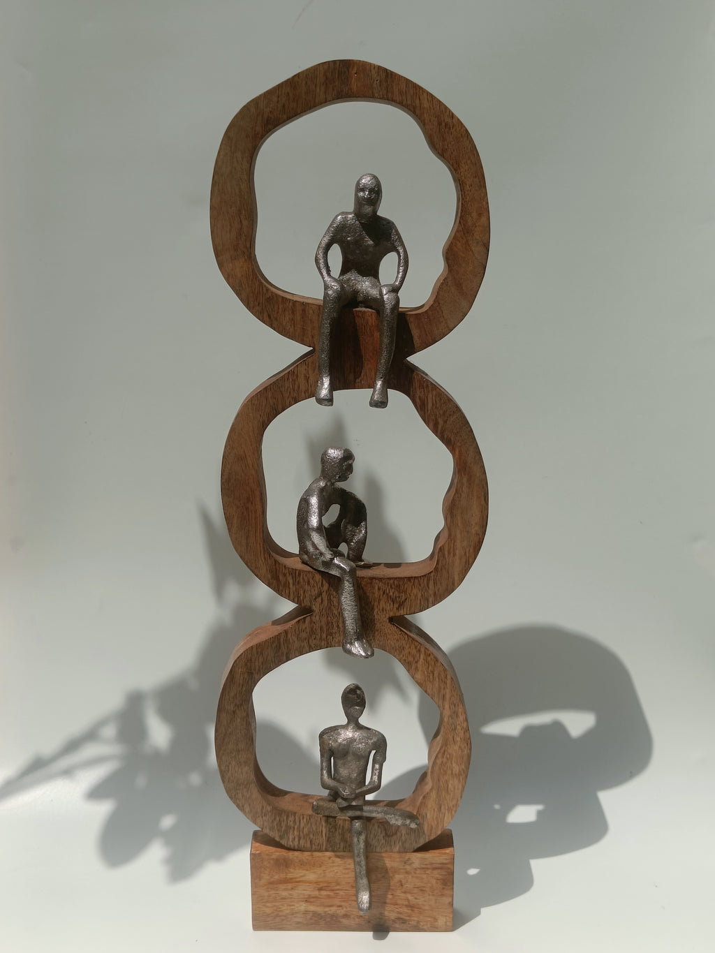 Handcrafted Wooden & Metal Abstract Trio Figurine – 58.4 cm