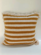 Golden Ochre Striped Cushion with Fringed Edges