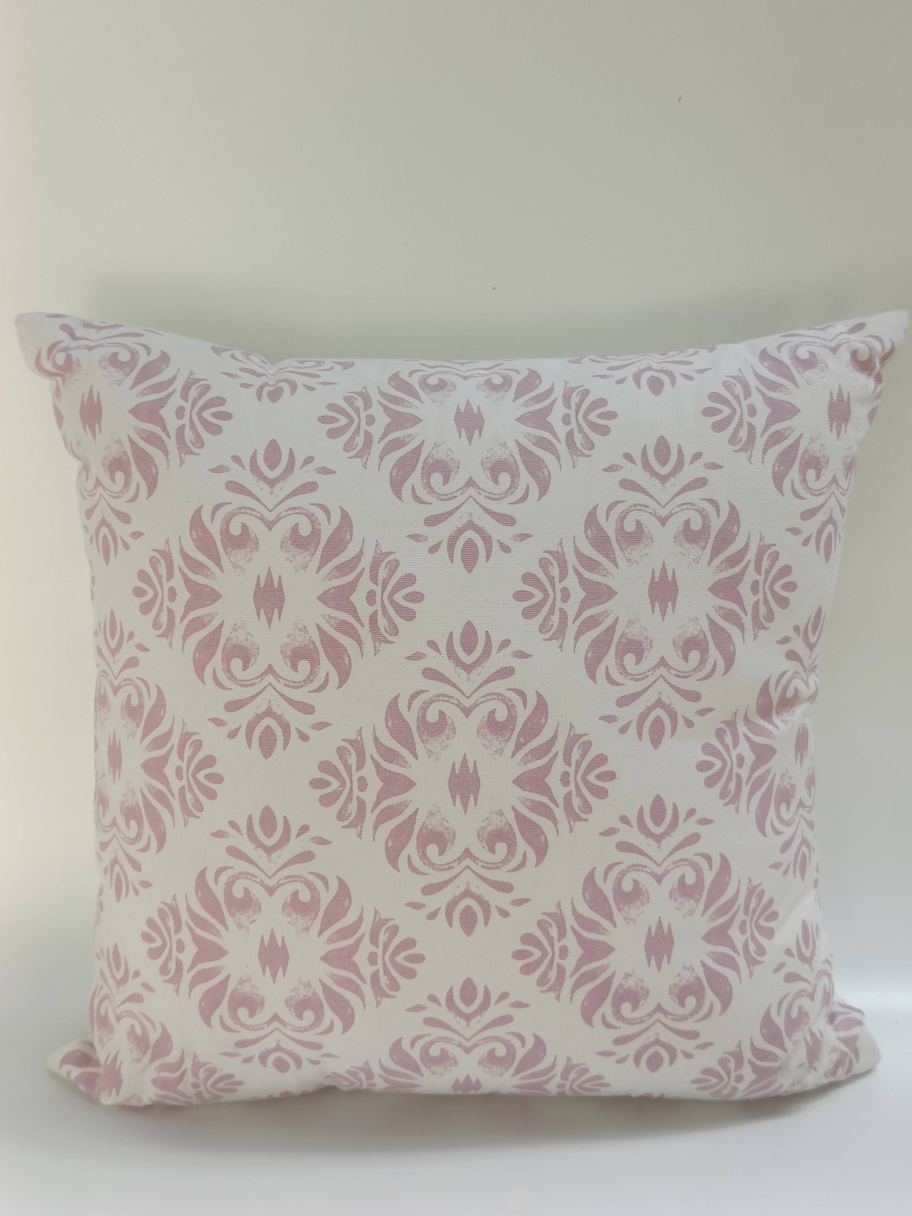Blush Damask Print Cushion – 40 cm | Elegant Soft Cotton Throw Pillow