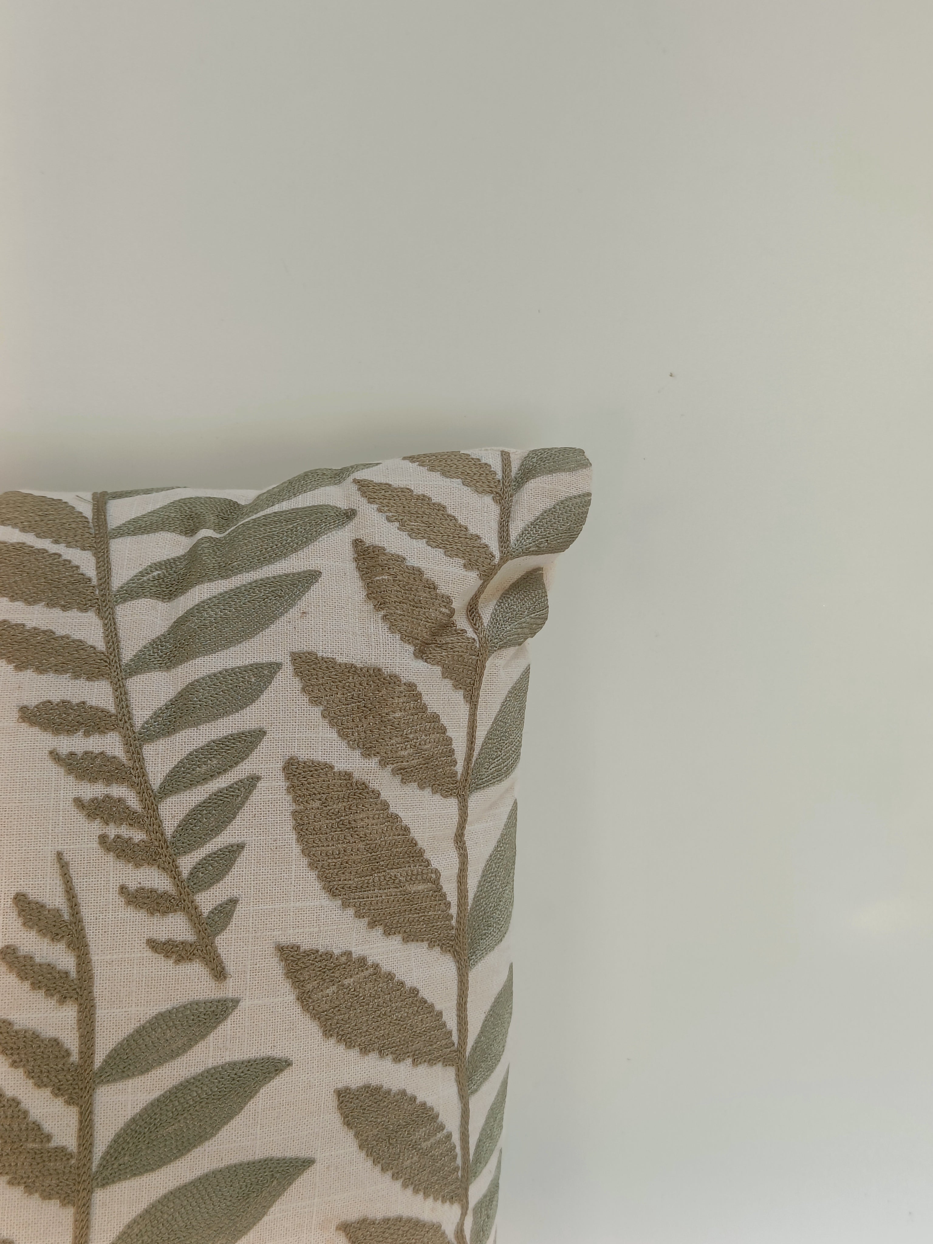 Botanical Leaf Embroidered Cushion – 40 cm | Nature-Inspired Throw Pillow