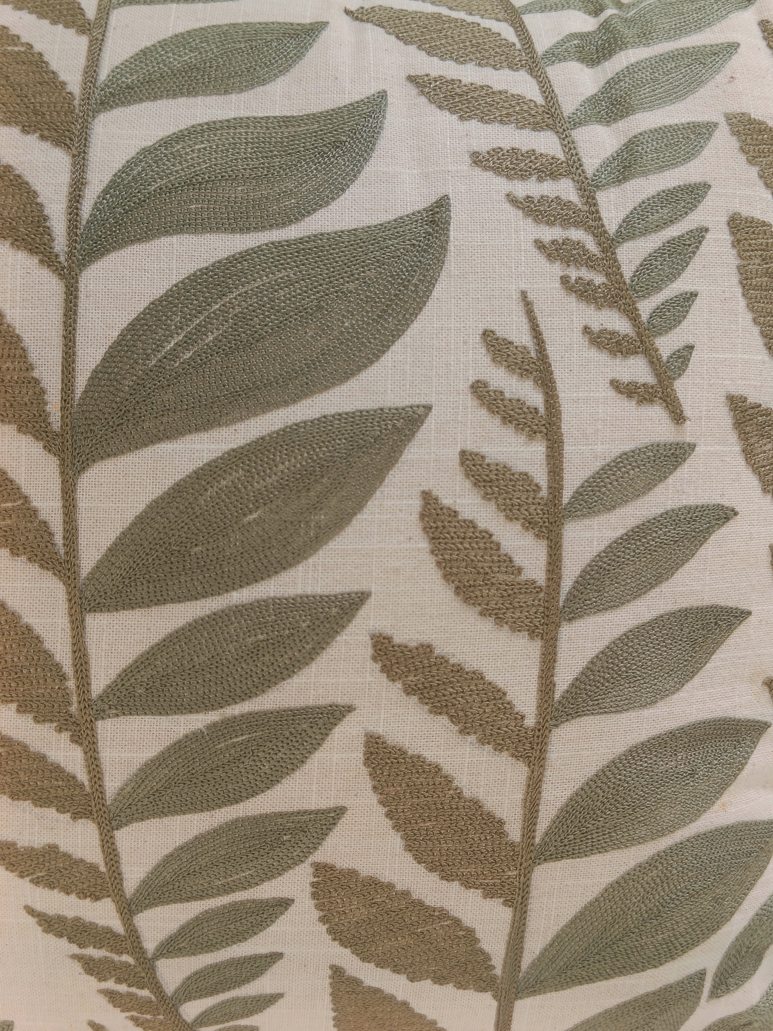 Botanical Leaf Embroidered Cushion – 40 cm | Nature-Inspired Throw Pillow