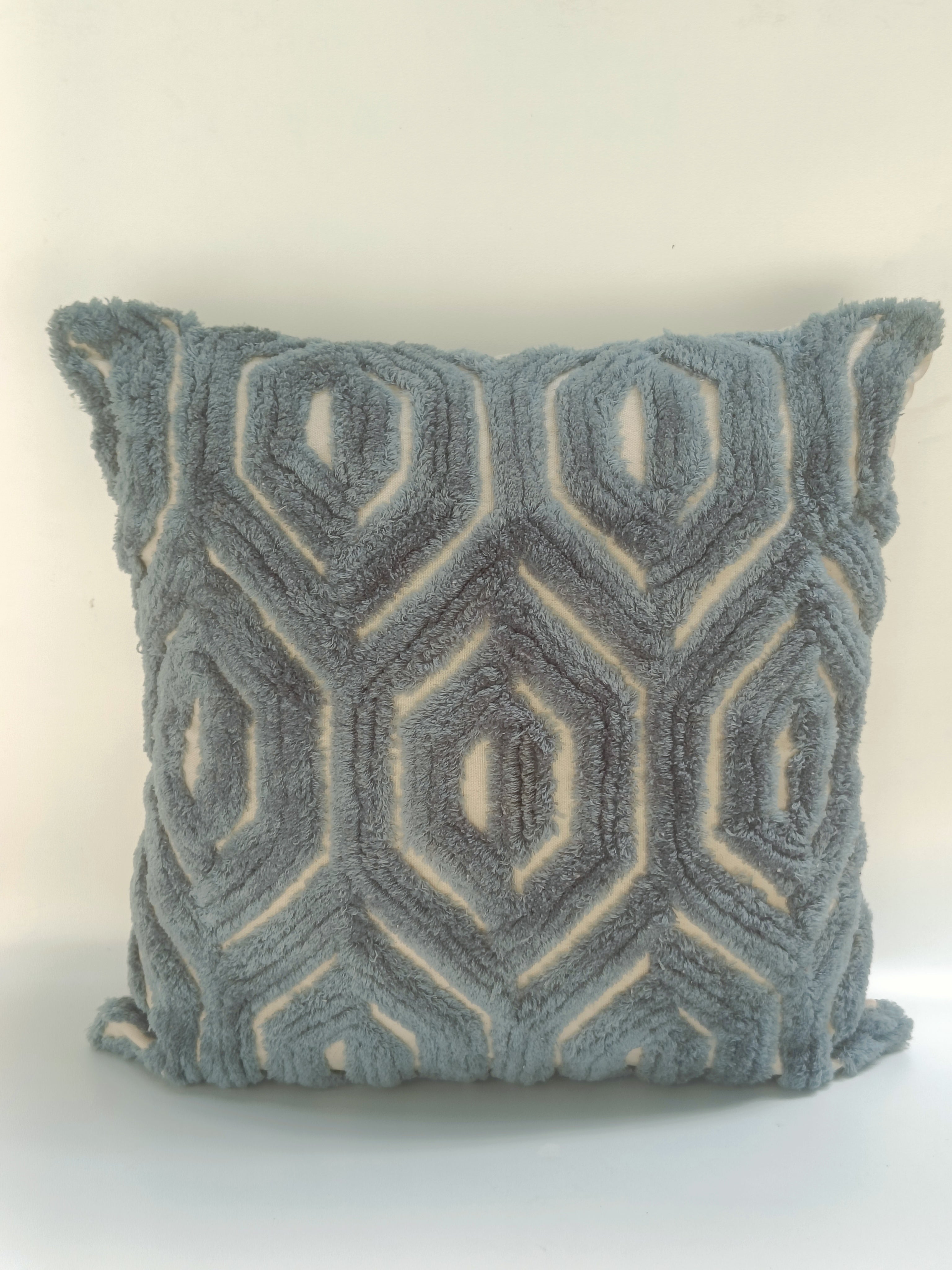 Sky Blue Velvet Geometric Cushion – 50.8 x 50.8 cm | Ultra-Soft Textured Pillow