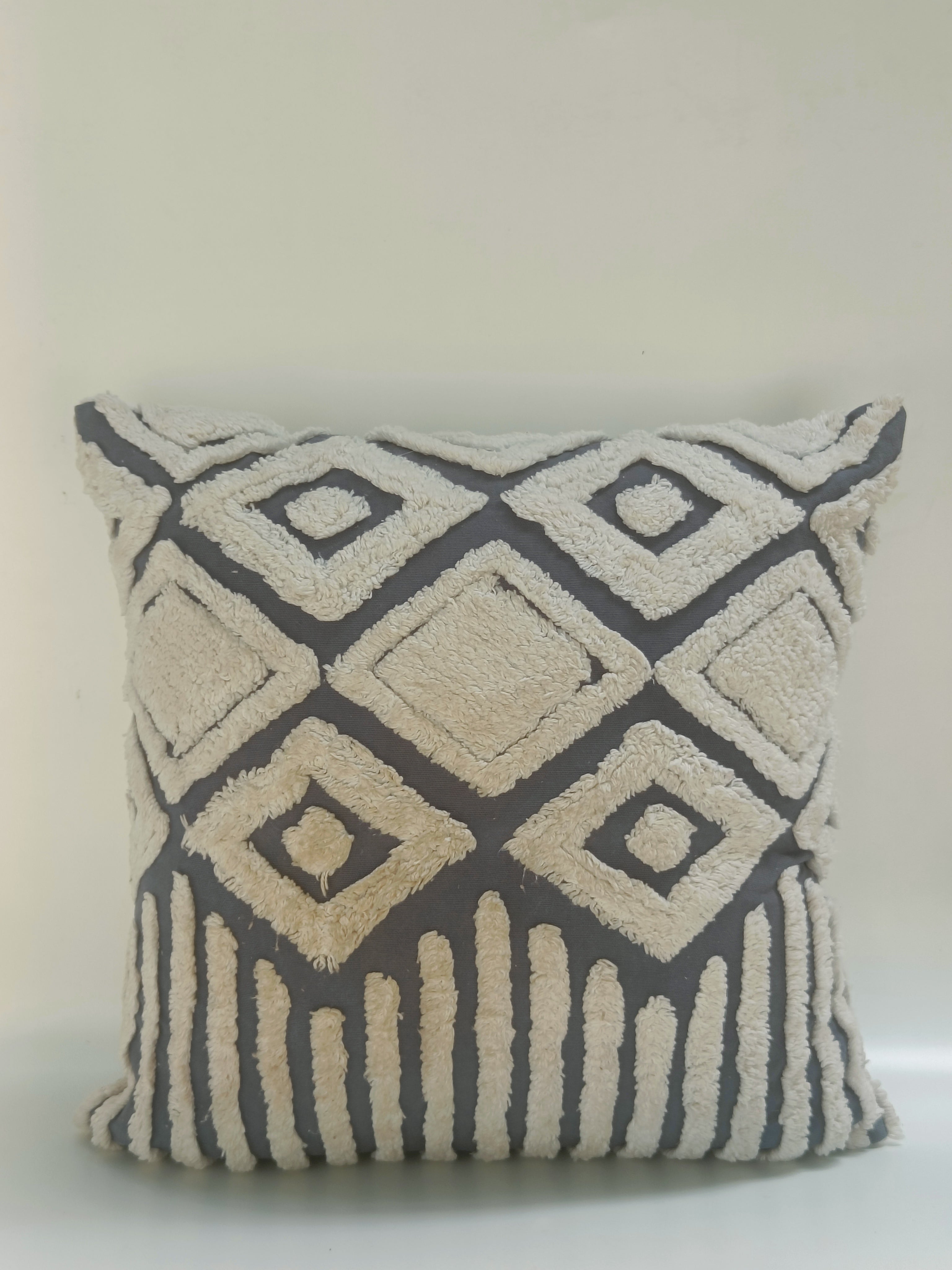 Boho Diamond Tufted Cushion – 50.8 x 50.8 cm | Textured Cotton Throw Pillow