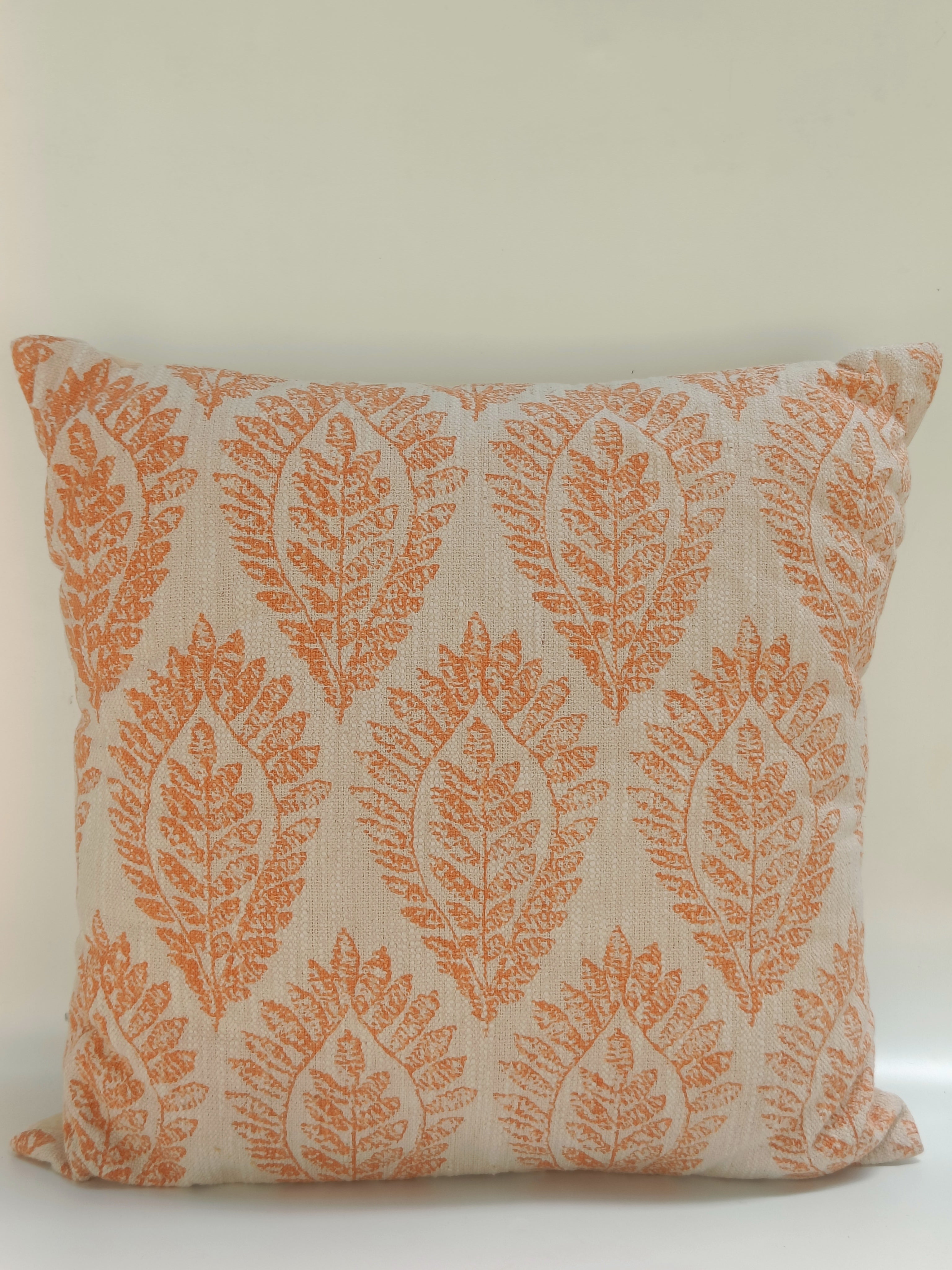 Rustic Orange Leaf Cushion – 51 cm | Hand-Printed Cotton Pillow