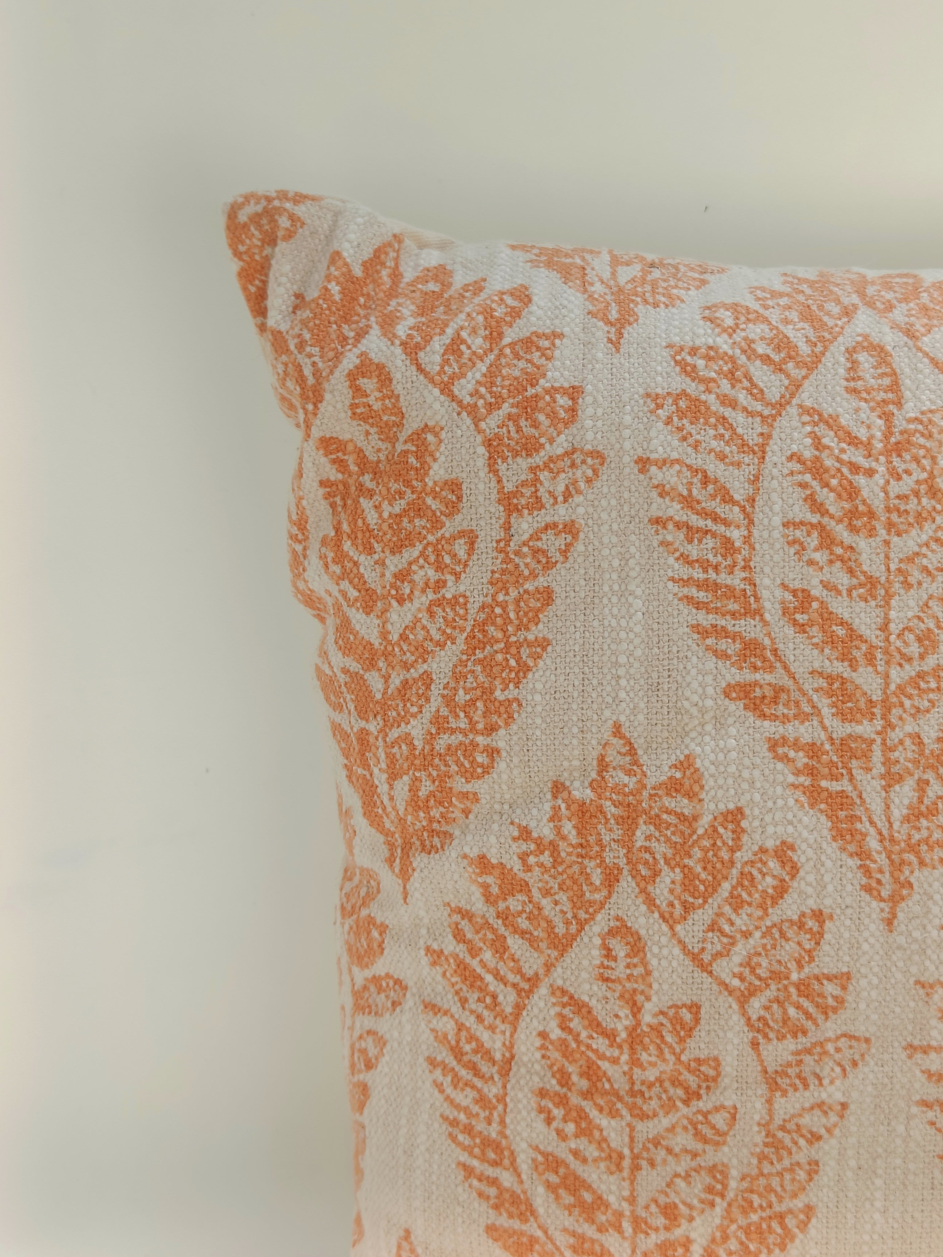 Rustic Orange Leaf Cushion – 51 cm | Hand-Printed Cotton Pillow