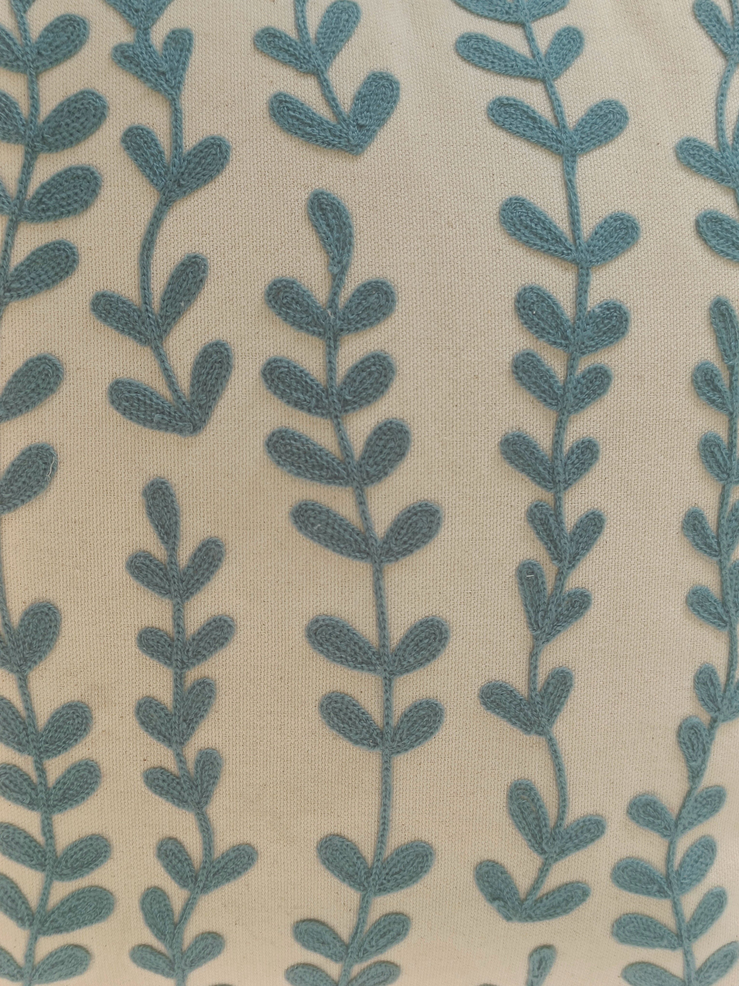 Botanical Blue Leaf Cushion – Nature-Inspired Cotton Pillow