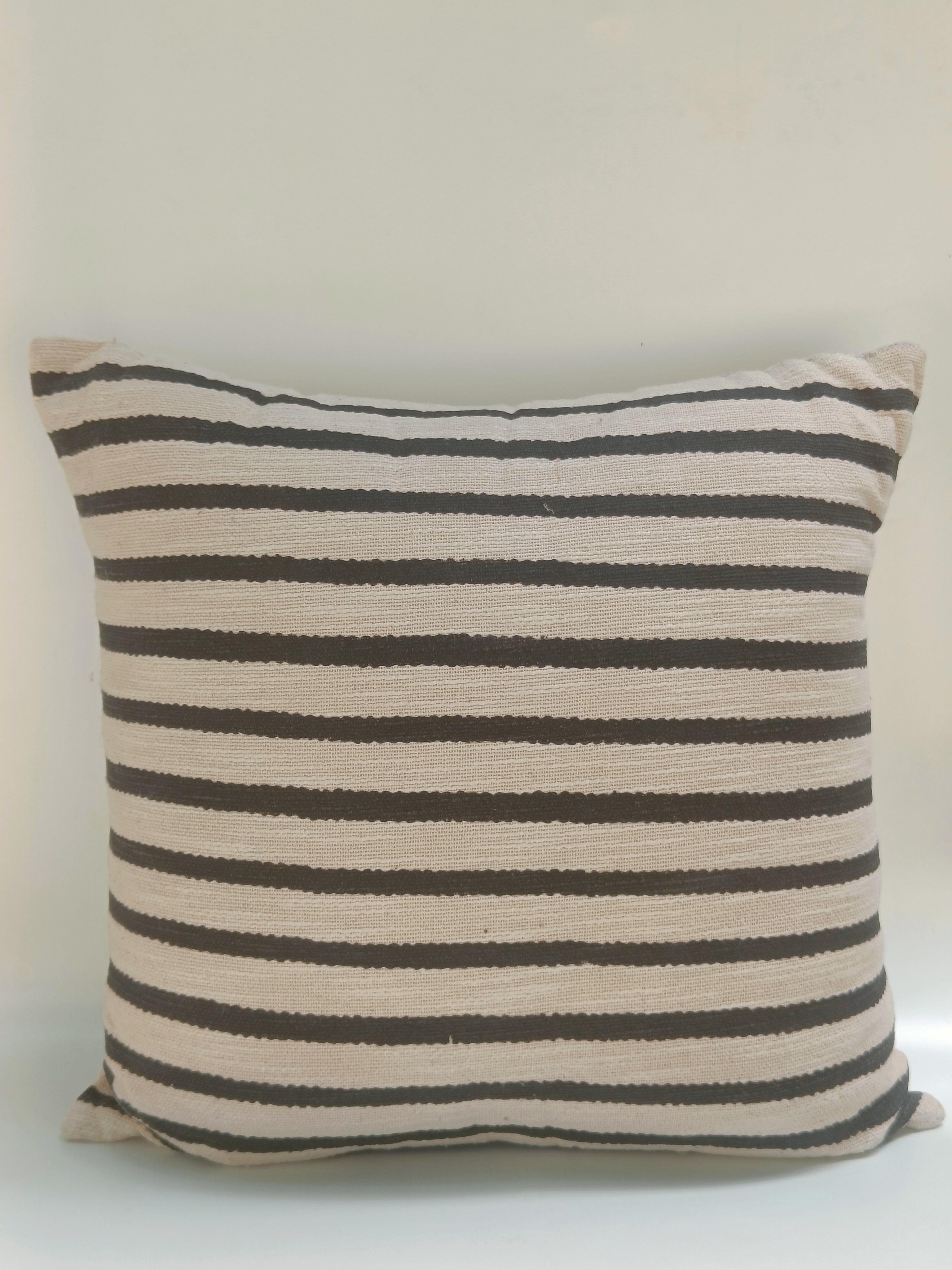 Minimalist Striped Cushion – Black & Beige Handwoven Pillow