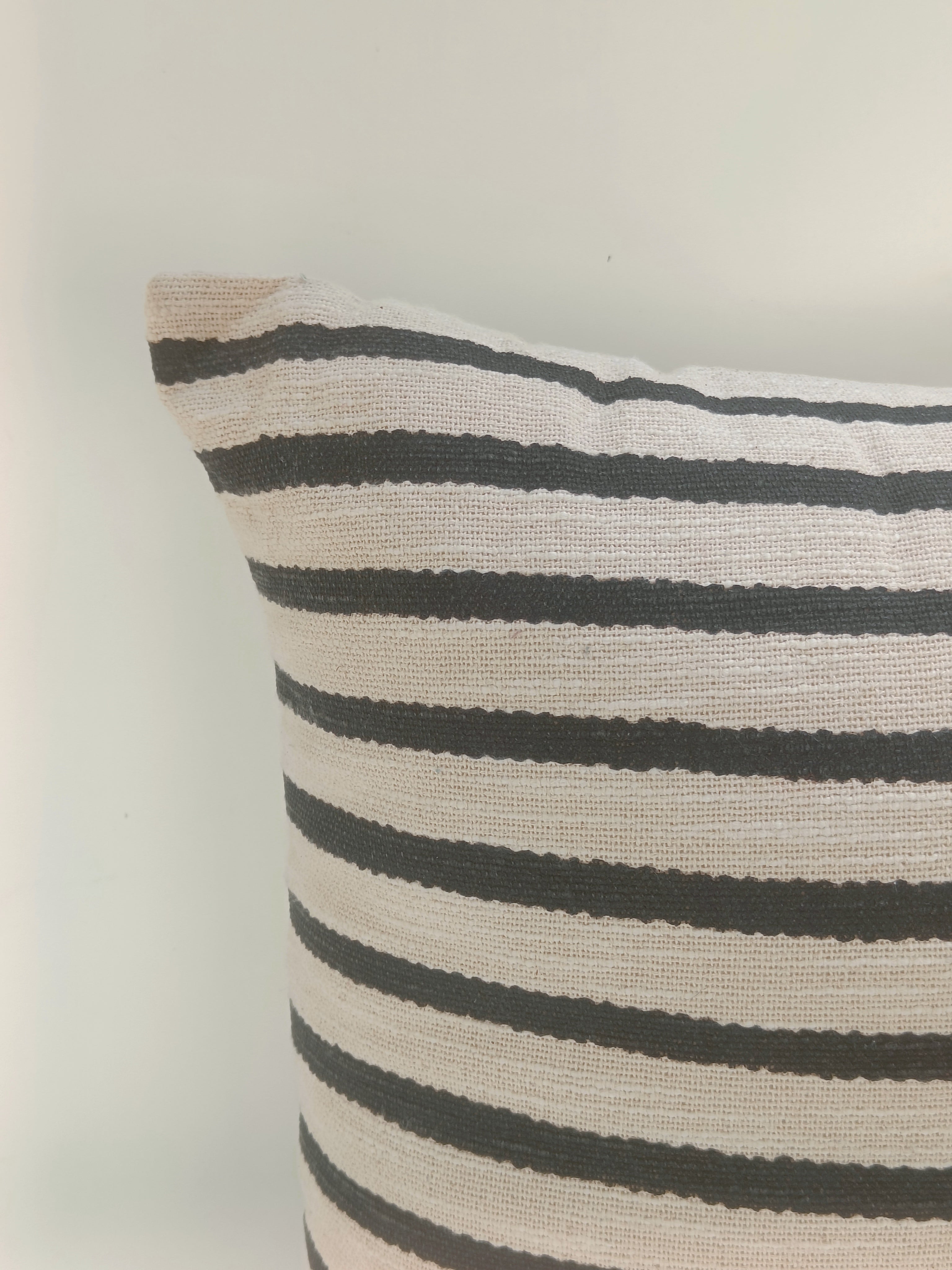 Minimalist Striped Cushion – Black & Beige Handwoven Pillow