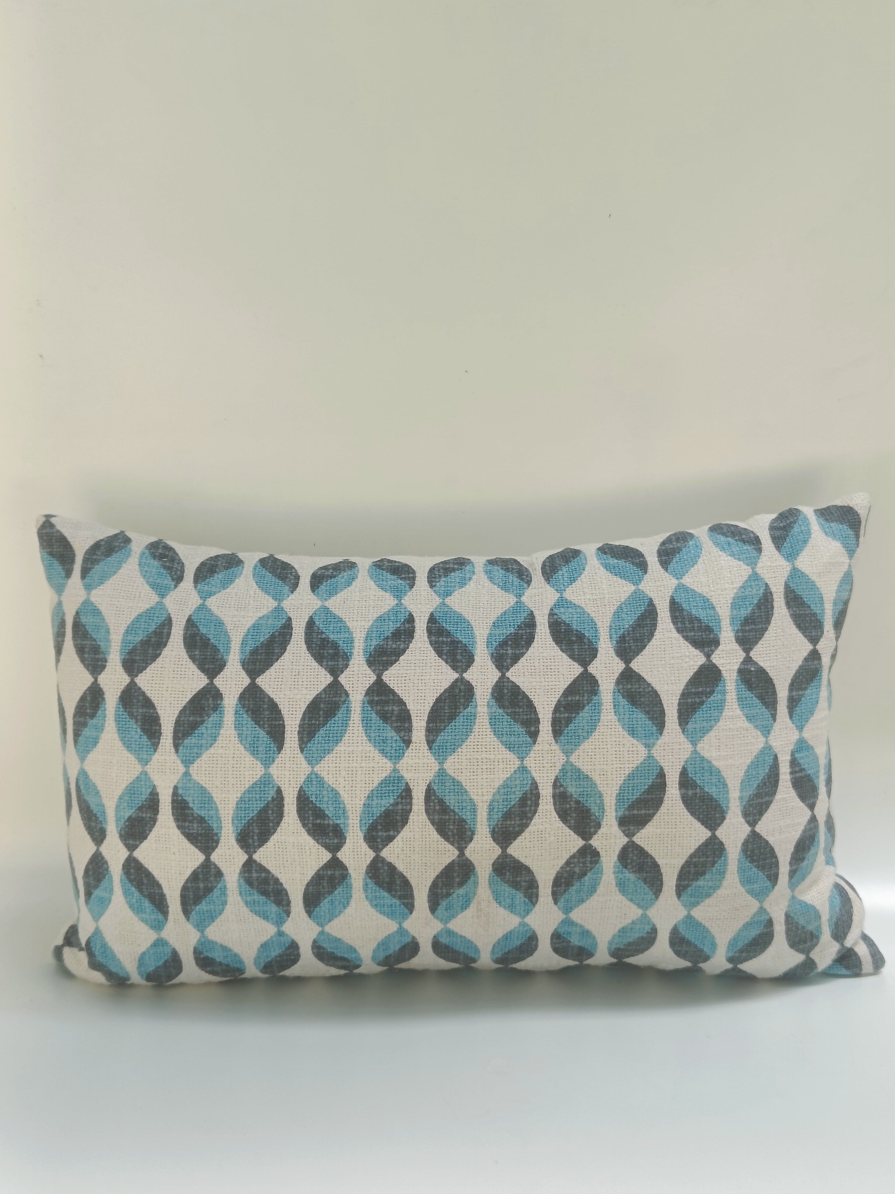 Retro Wave Cushion – Blue & Black Geometric Throw Pillow
