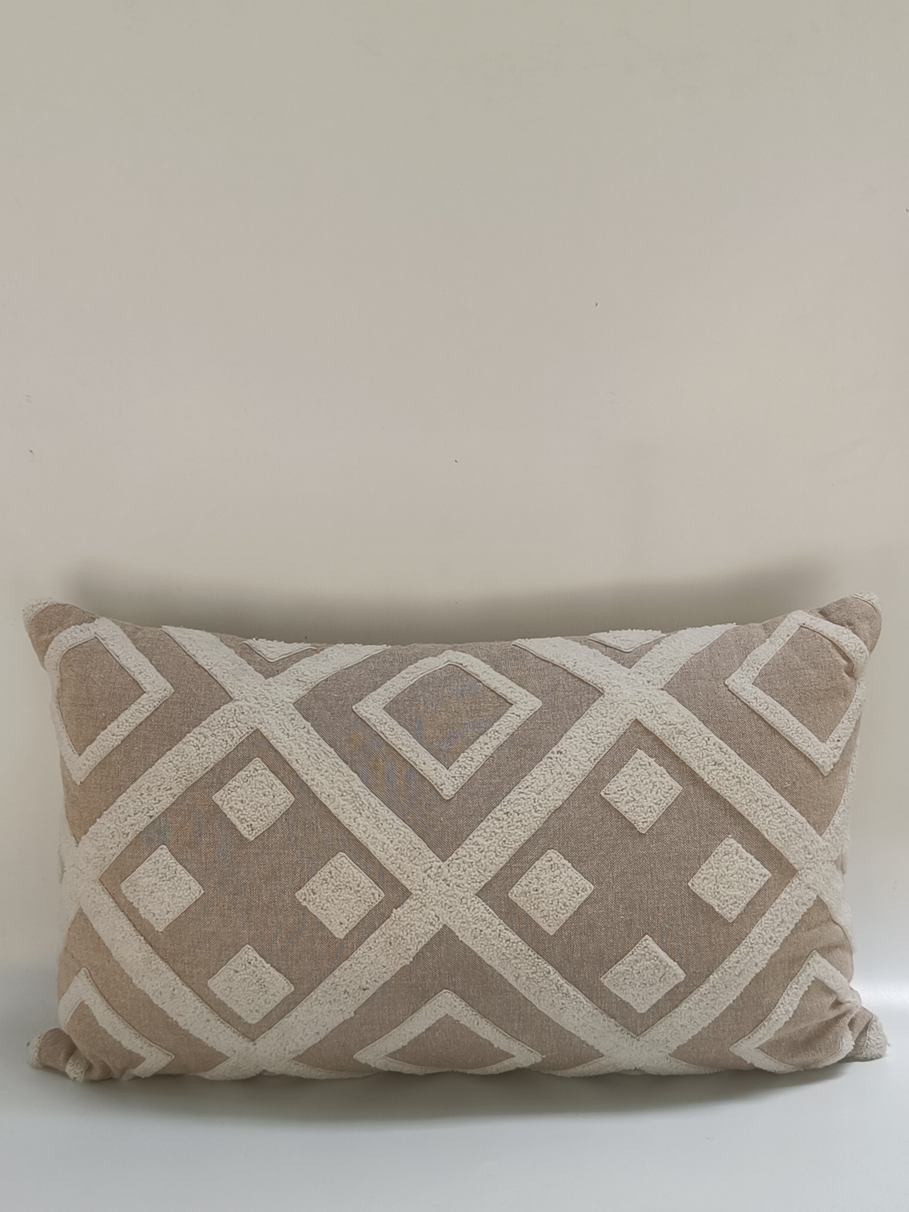 Textured Diamond Pattern Cushion – Beige & Ivory Throw Pillow