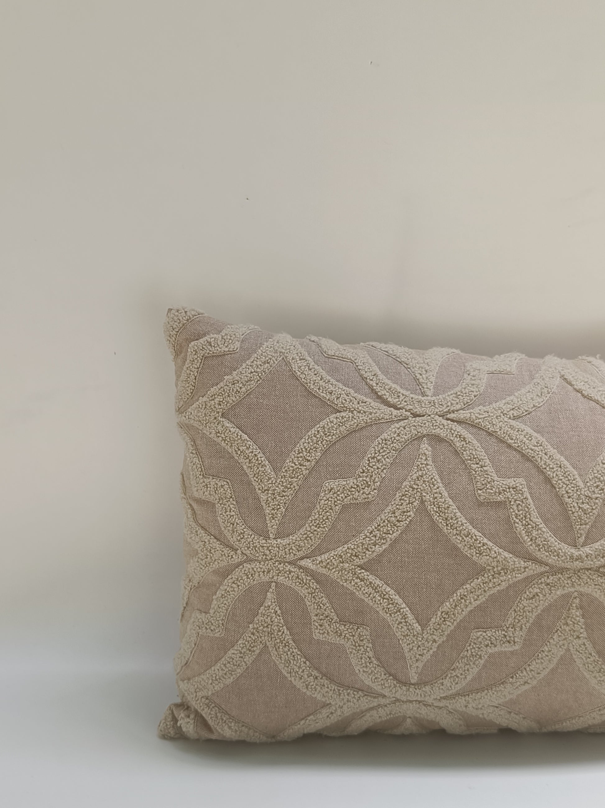 Elegant Beige Geometric Cushion – 30x51 cm | Textured Decorative Pillow