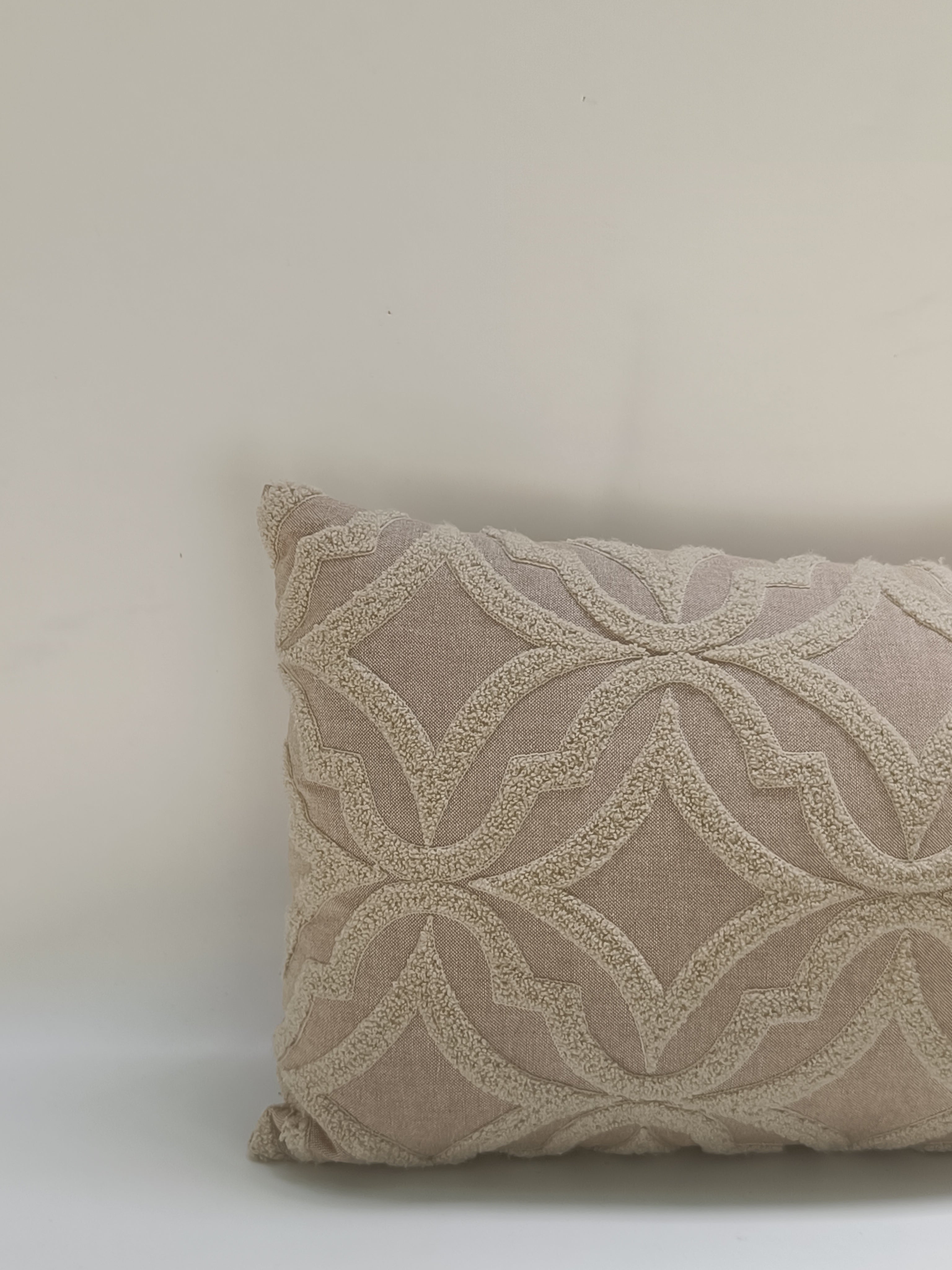 Elegant Beige Geometric Cushion – 30x51 cm | Textured Decorative Pillow
