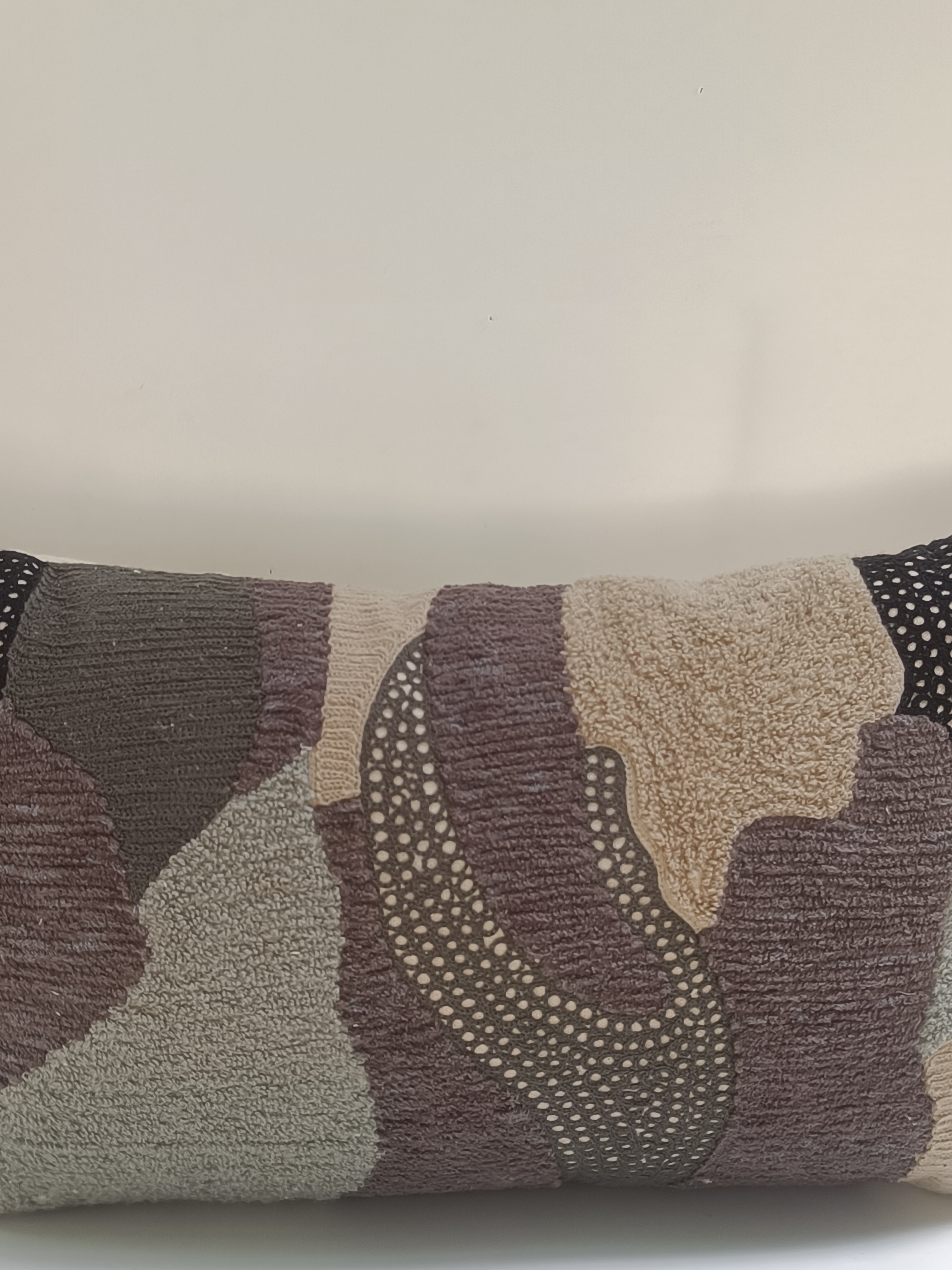 Abstract Textured Cushion – 30x51 cm | Earth-Tone Embroidered Pillow