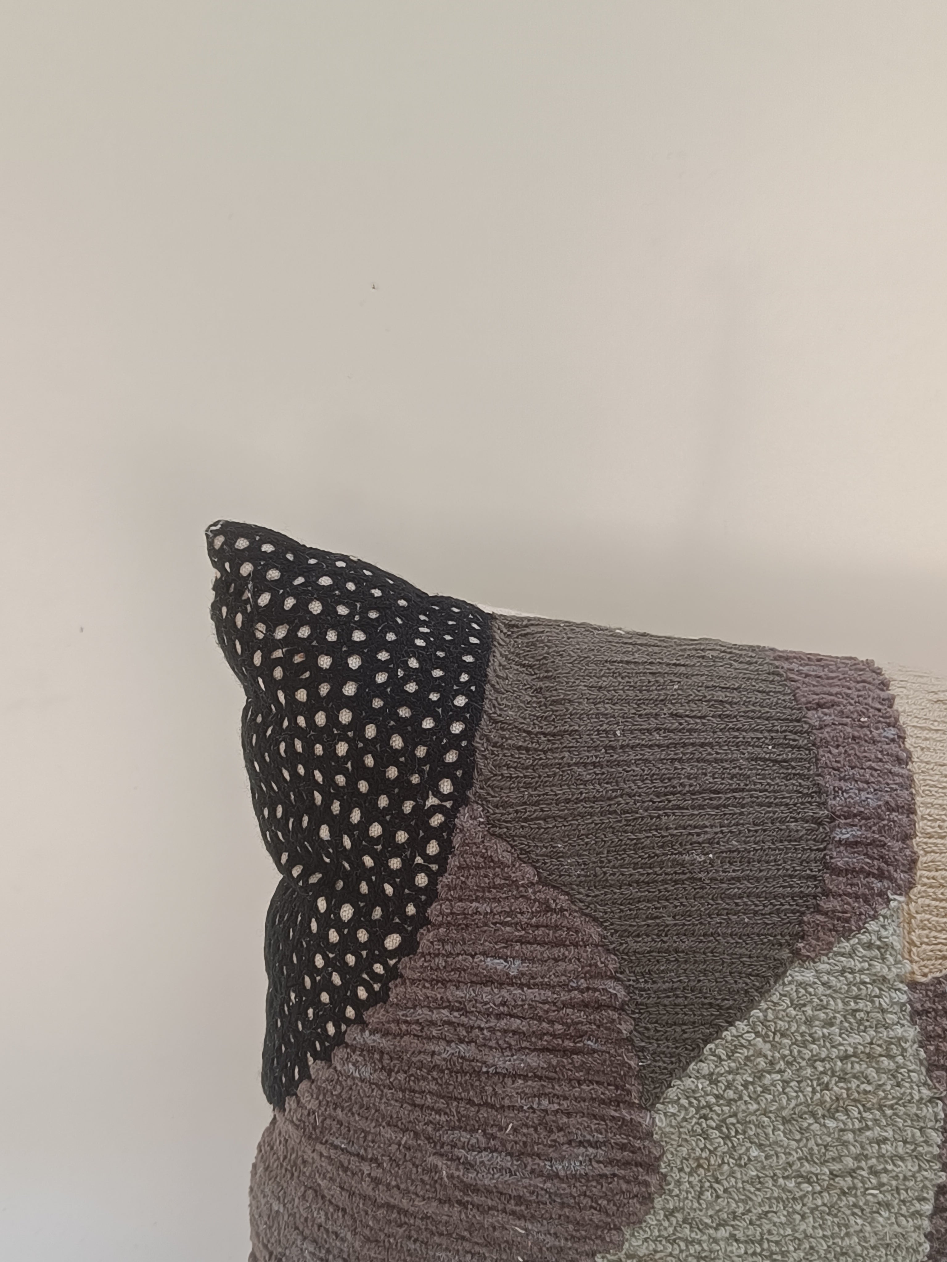 Abstract Textured Cushion – 30x51 cm | Earth-Tone Embroidered Pillow