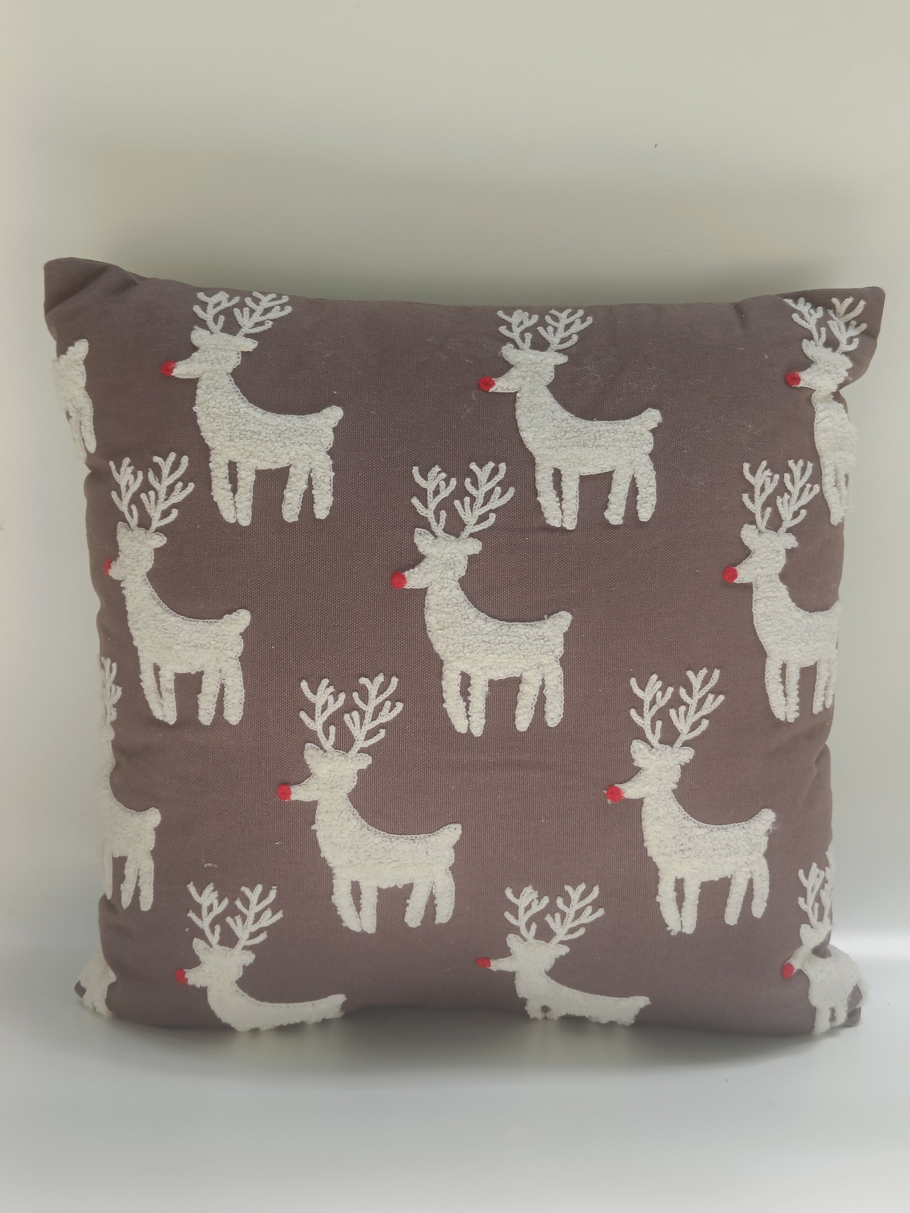 Festive Reindeer Embroidered Cushion – 40cm | Holiday Decor Accent