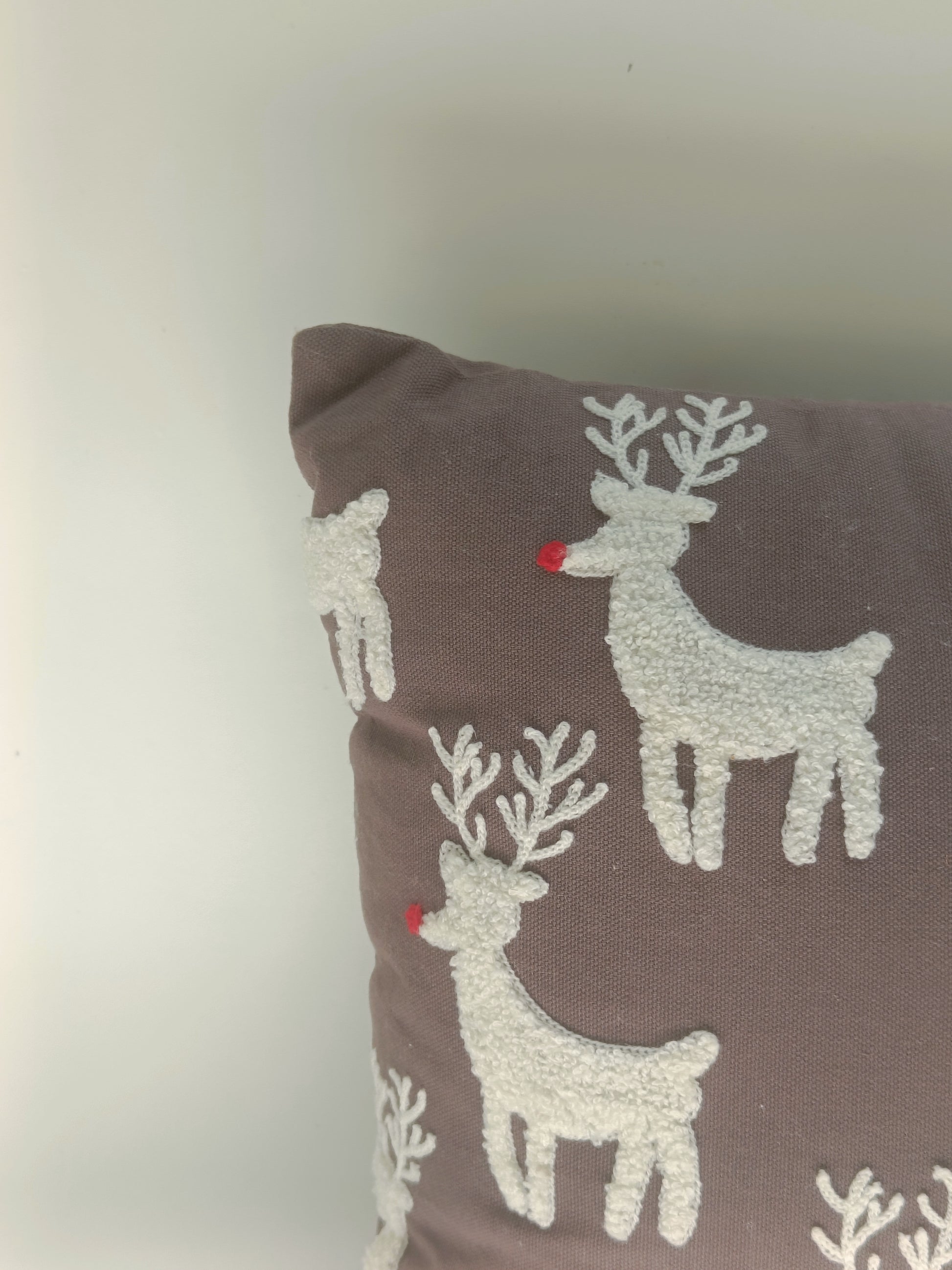 Festive Reindeer Embroidered Cushion – 40cm | Holiday Decor Accent