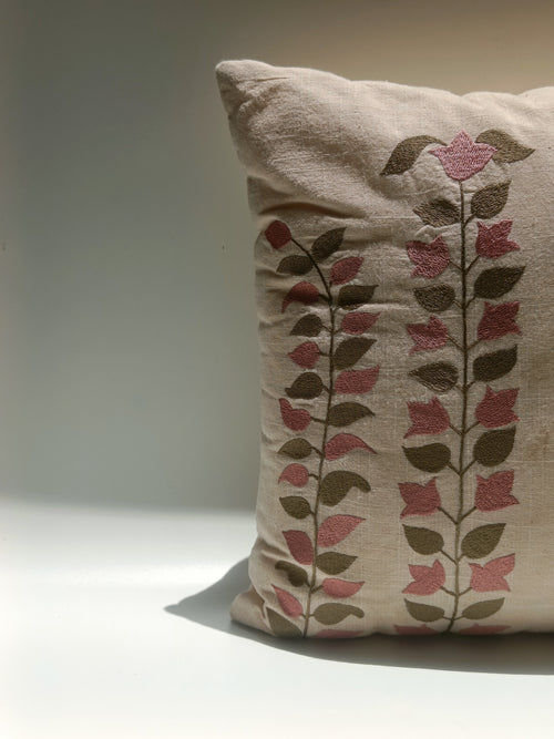 Blush Botanical Embroidered Cushion