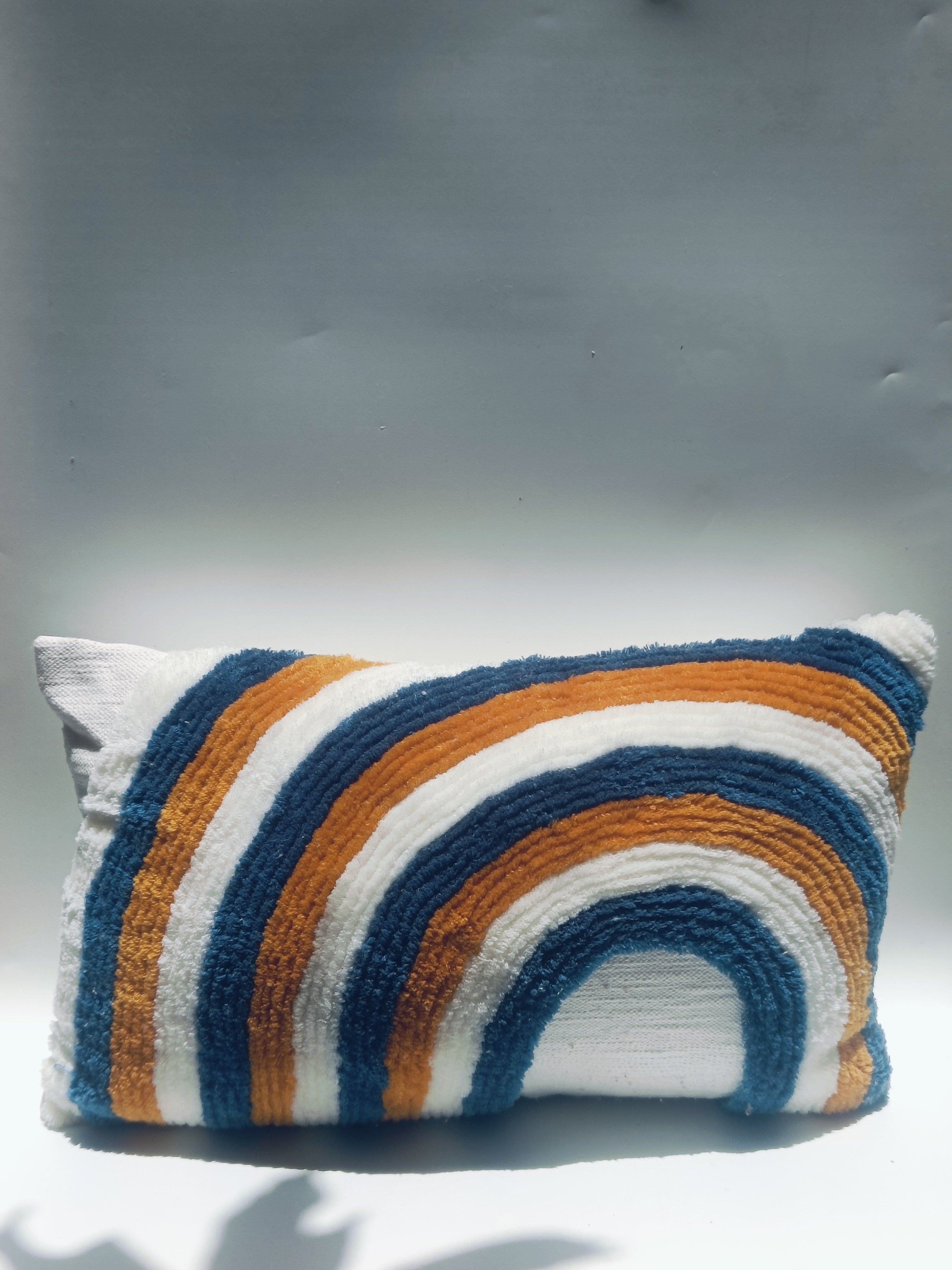 Textured Rainbow Arc Cushion – Multicolor Chenille Embroidery