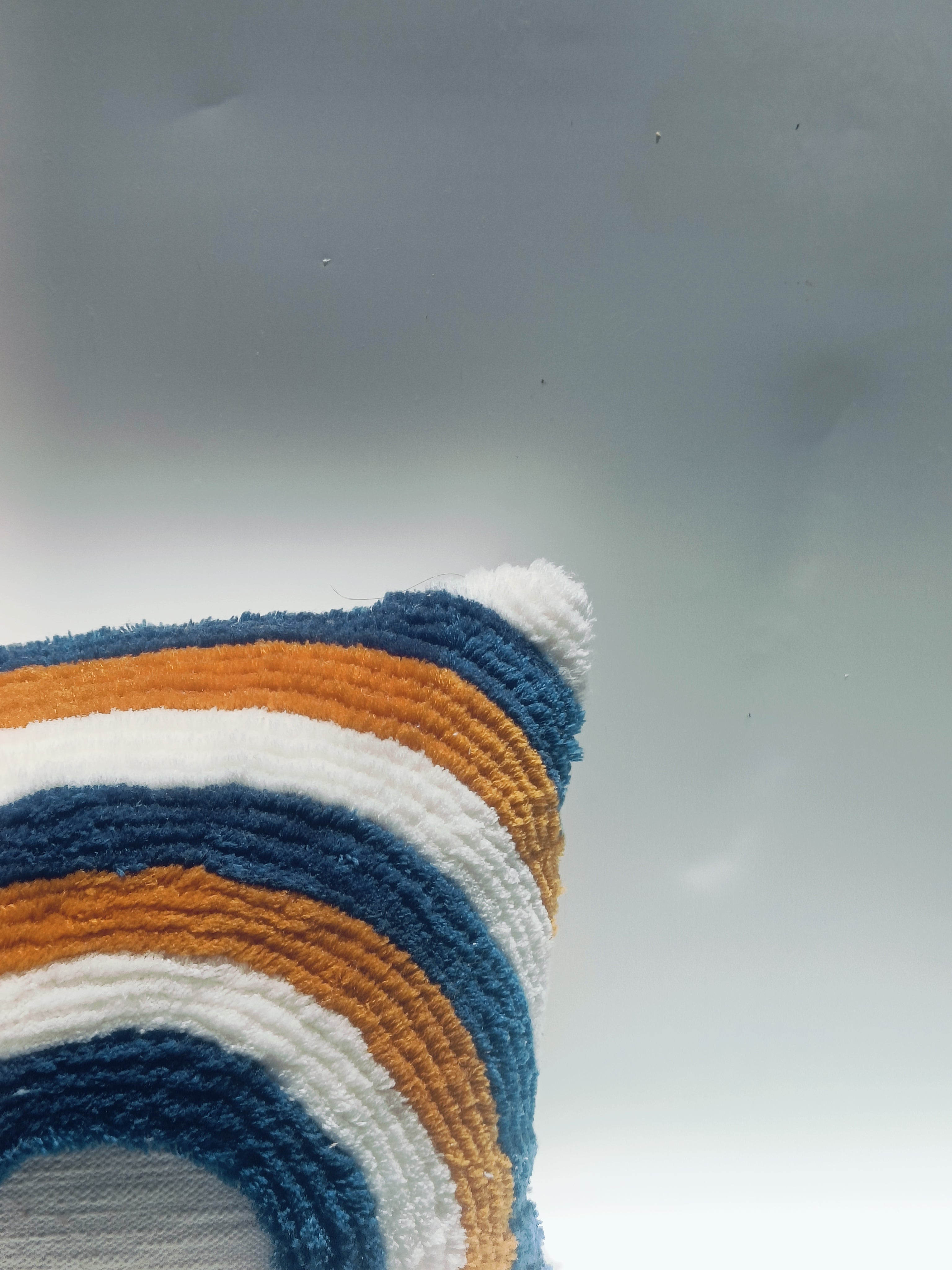 Textured Rainbow Arc Cushion – Multicolor Chenille Embroidery