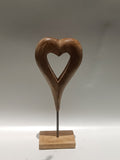Wooden Heart Sculpture on Stand