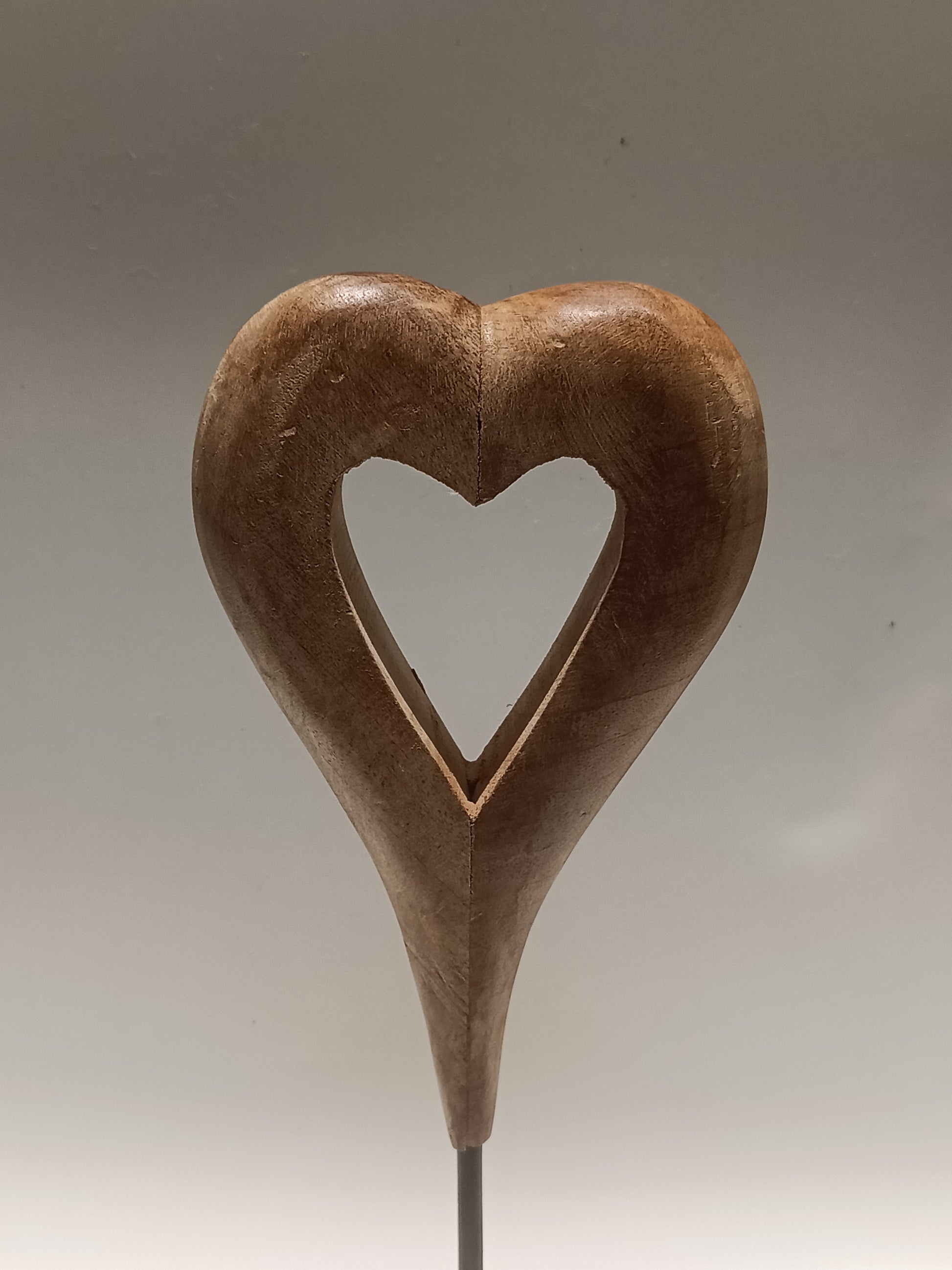 Handcrafted Wooden Heart Sculpture on Stand