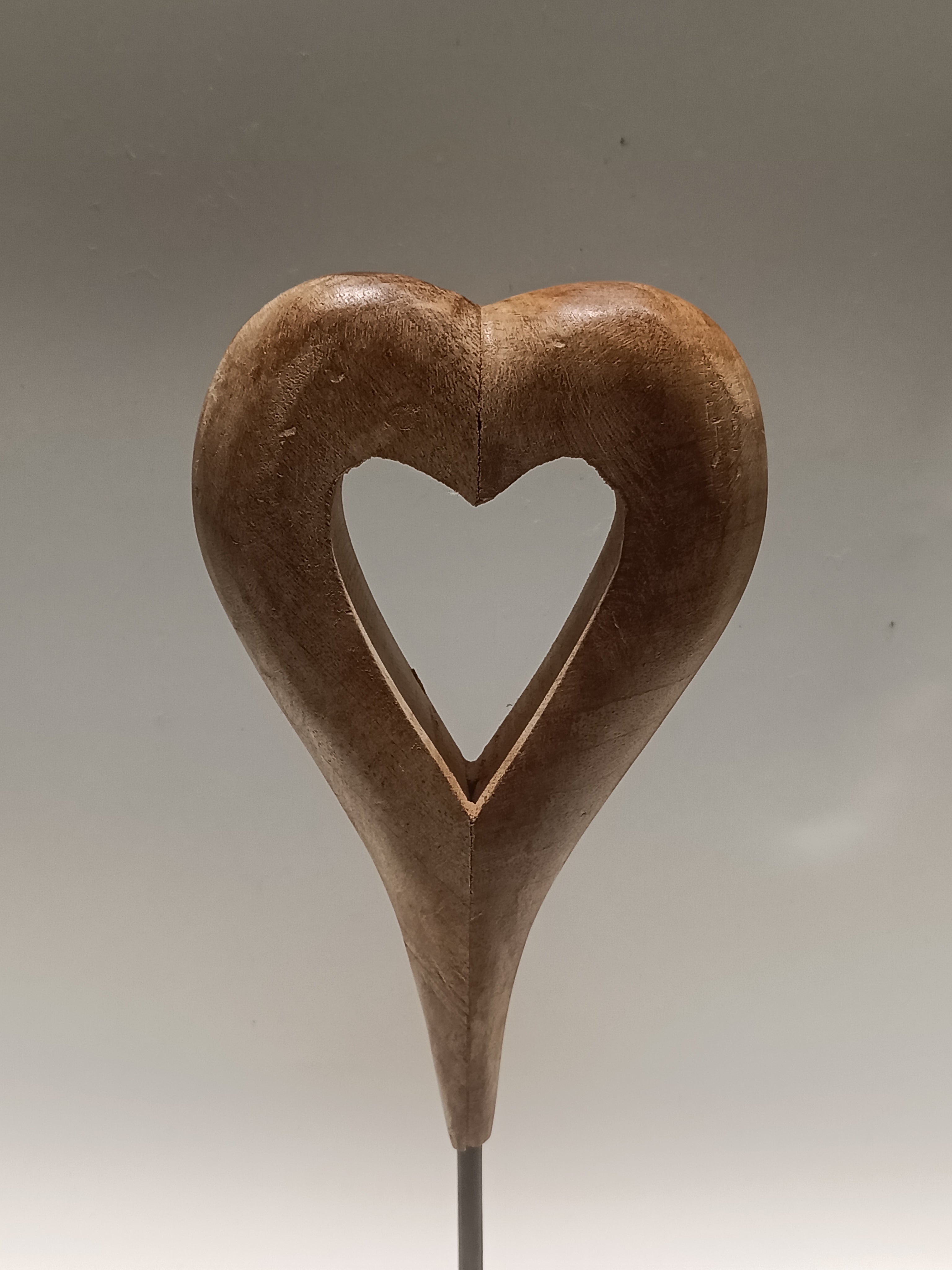 Wooden Heart Sculpture on Stand