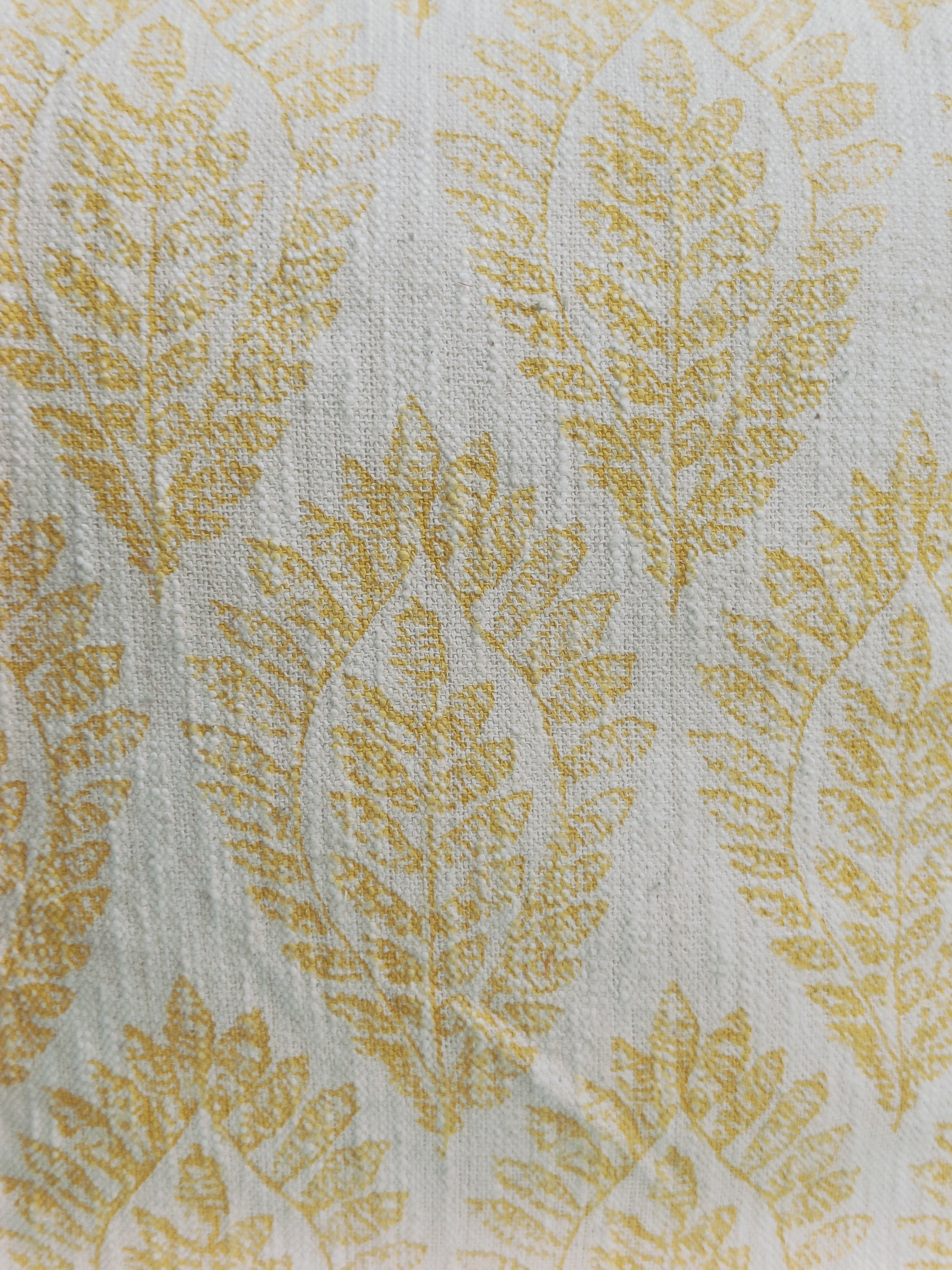 Handblock Printed Cushion Cover – Yellow Leaf Motif