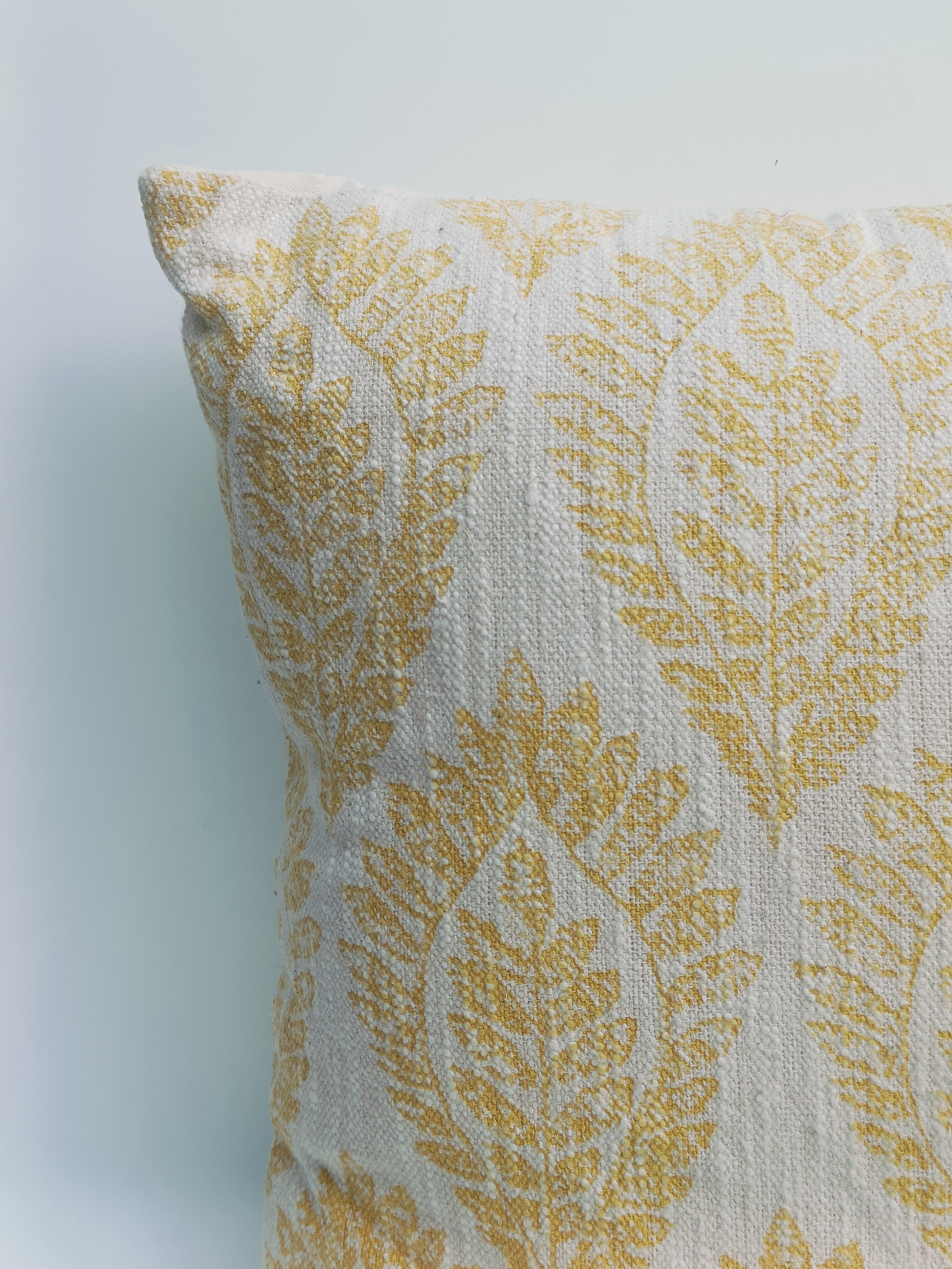 Handblock Printed Cushion Cover – Yellow Leaf Motif