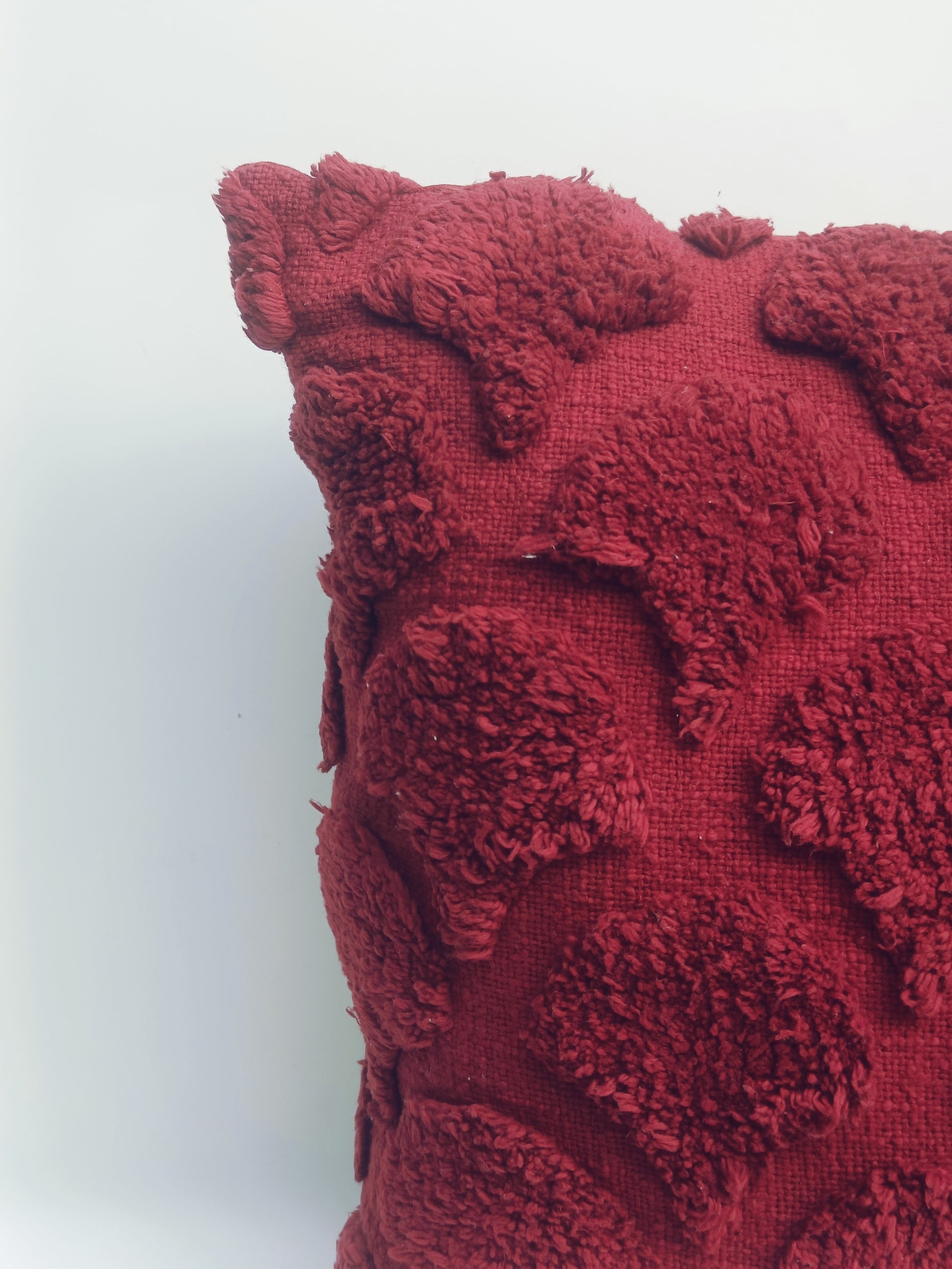 Deep Red Textured Cushion with Raised Leaf Motifs