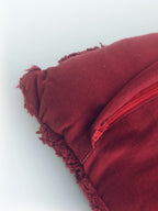 Deep Red Textured Cushion with Raised Leaf Motifs