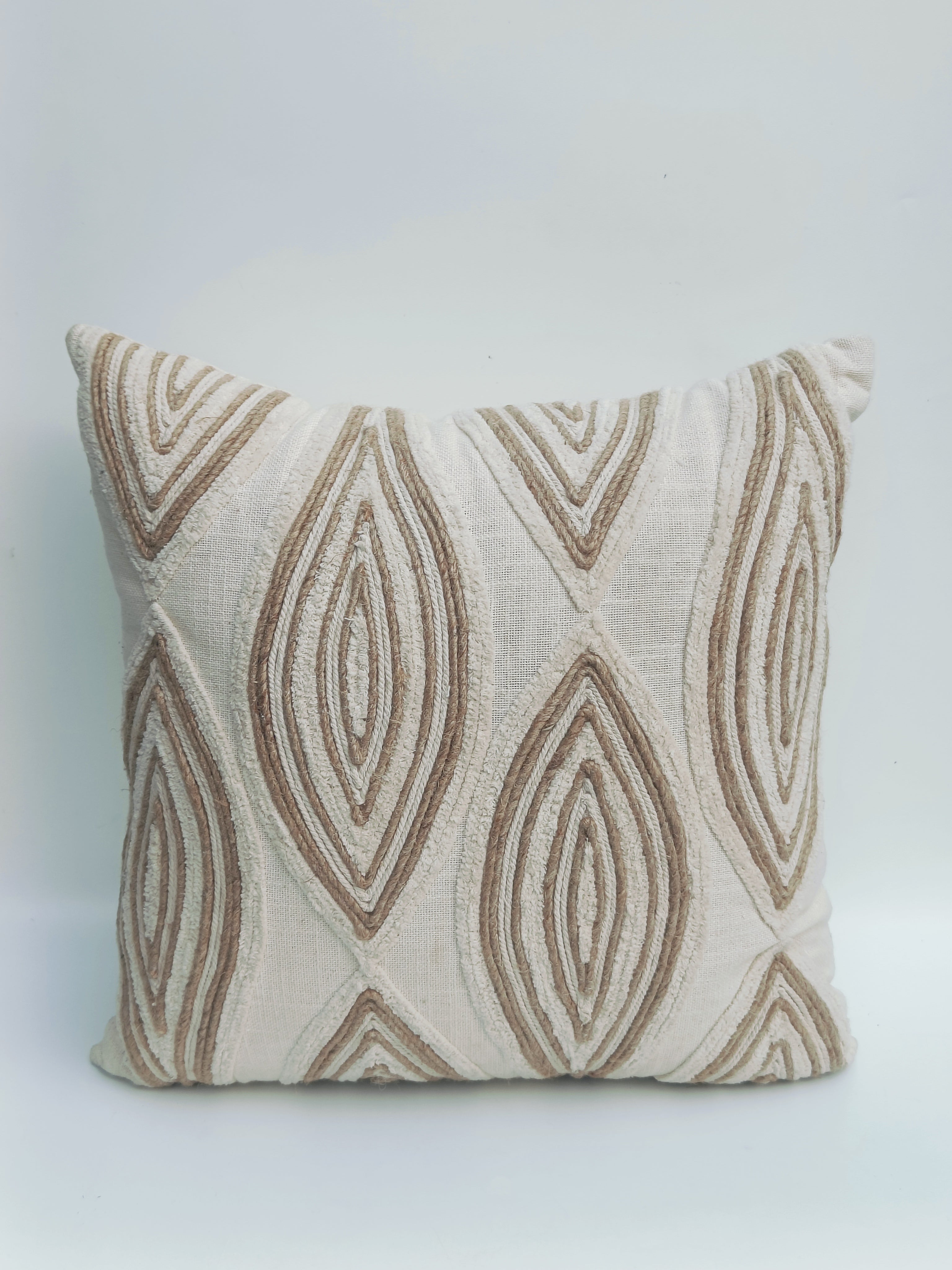 Beige Textured Geometric Cushion