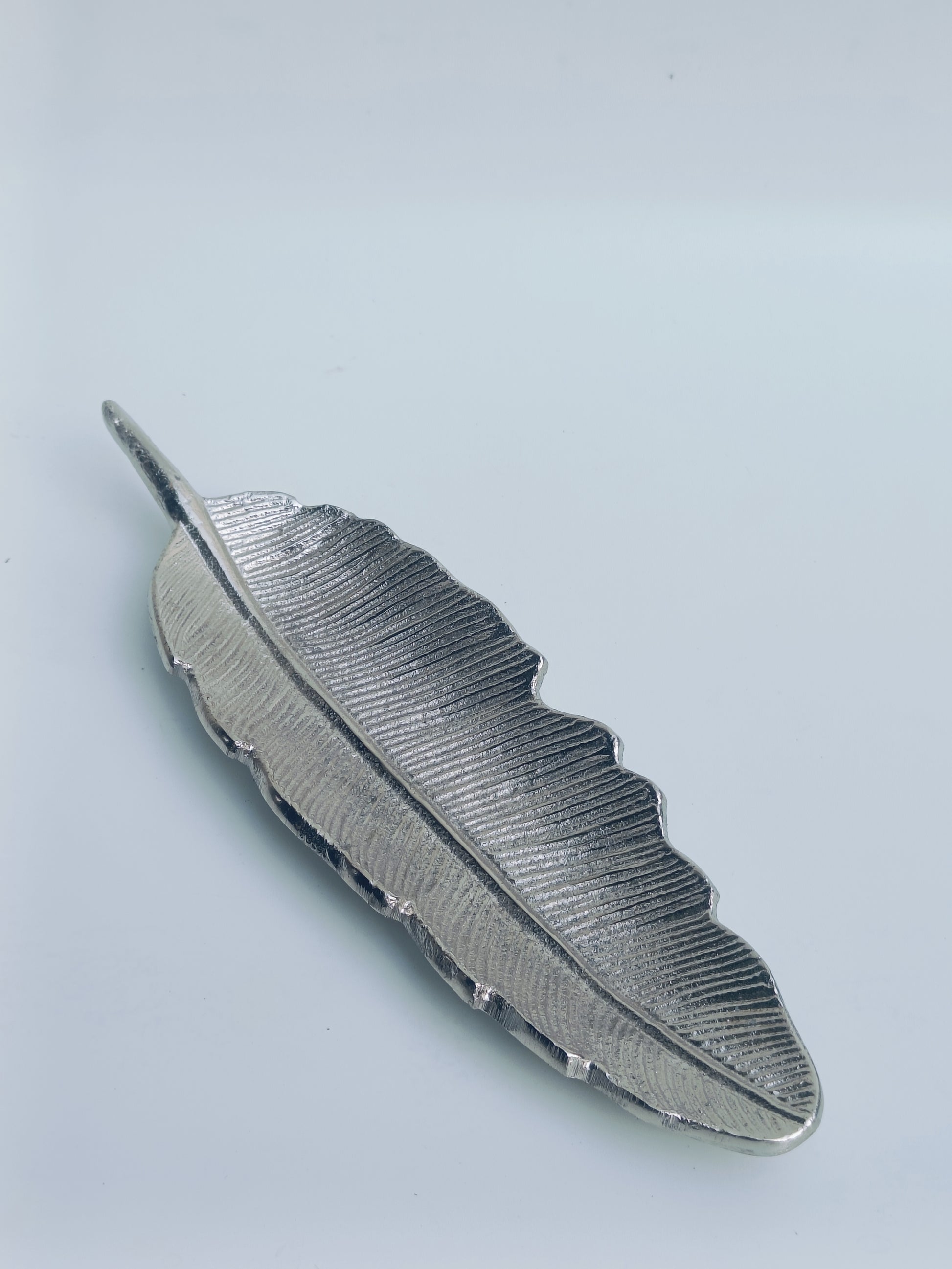 Silver Feather Decorative Metal Tray – Accent Platter