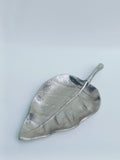 Silver Leaf-Shaped Metal Platter