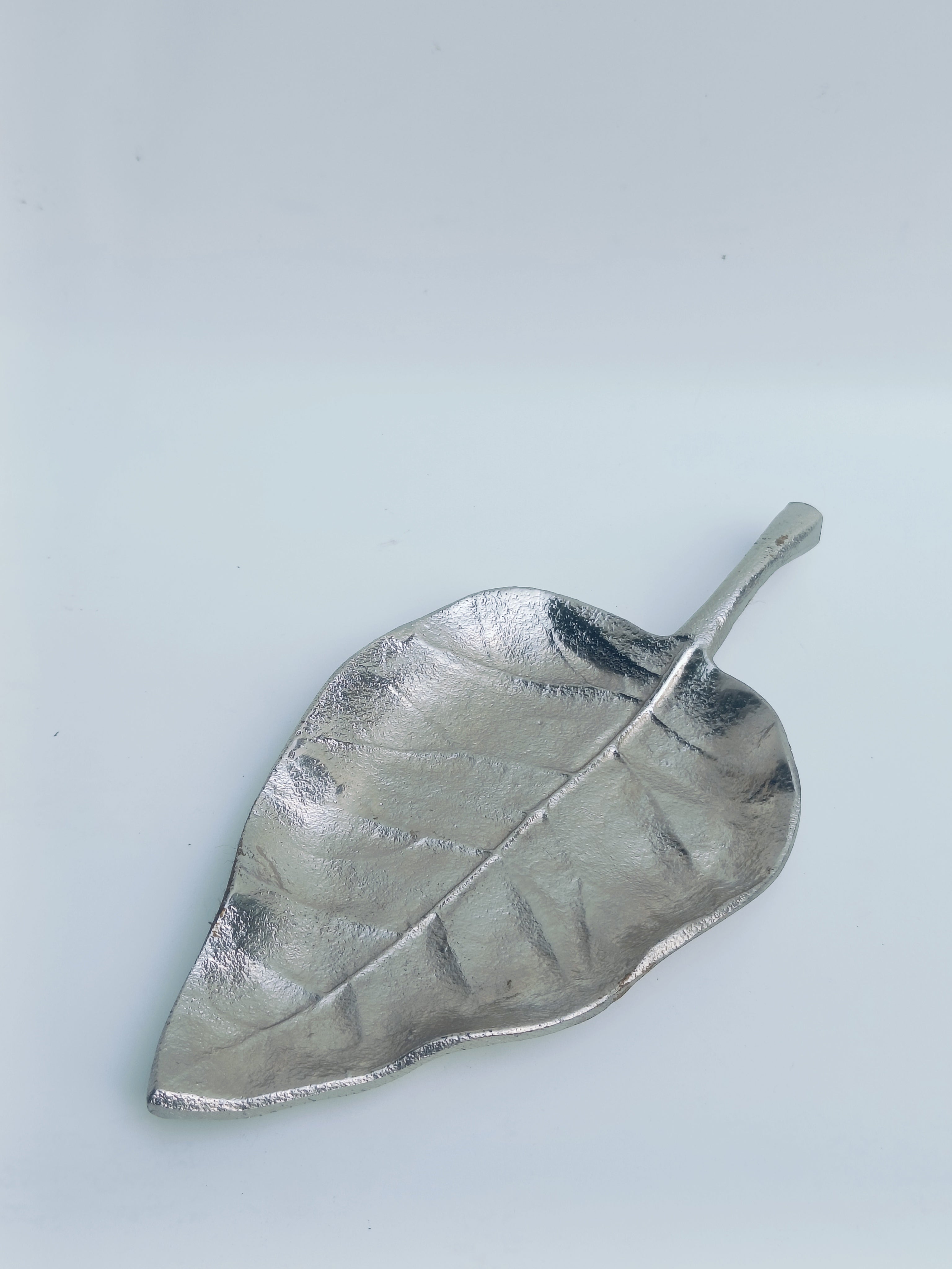 Silver Leaf-Shaped Metal Platter