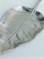 Silver Leaf-Shaped Metal Platter