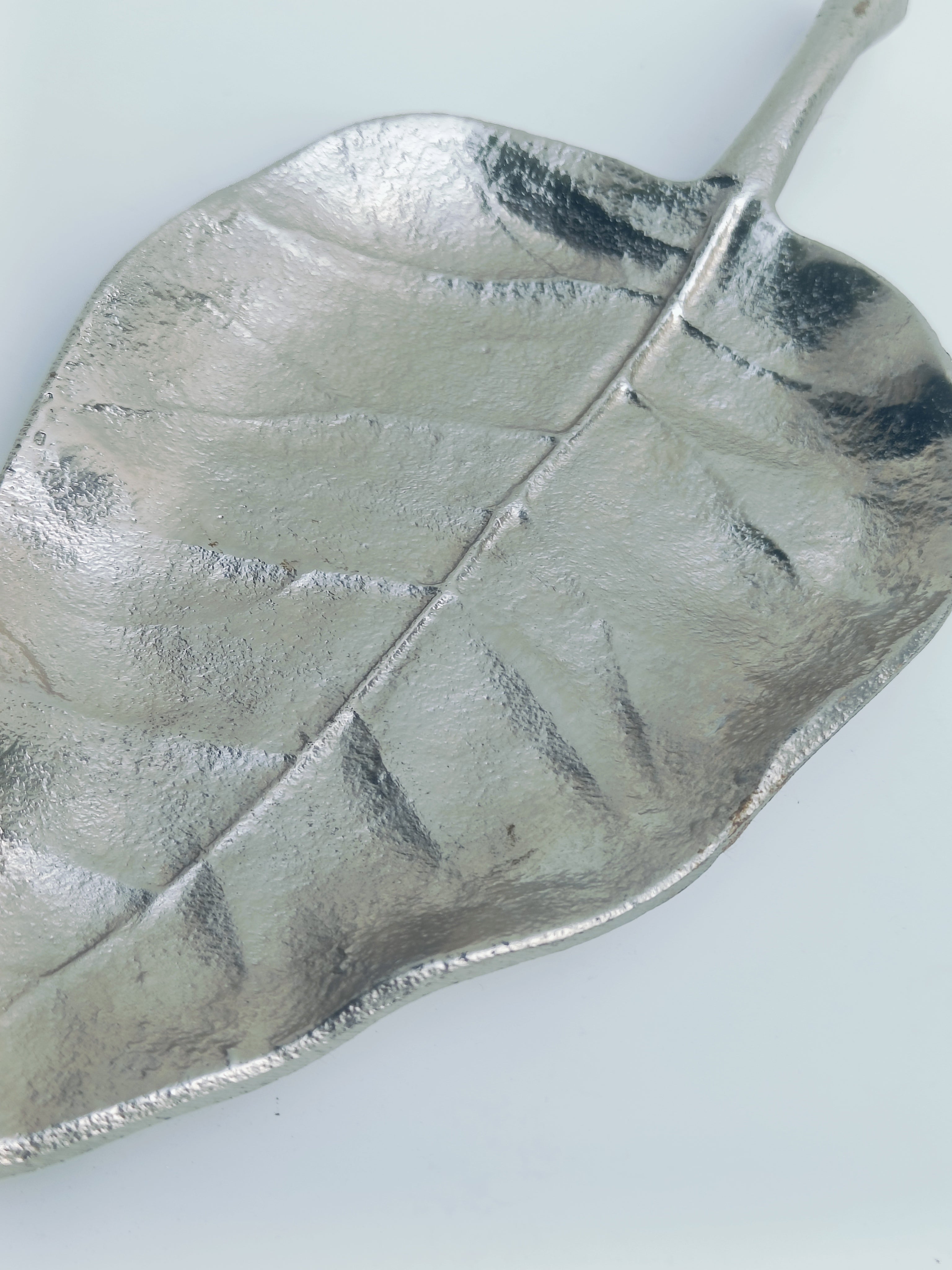 Silver Leaf-Shaped Metal Platter