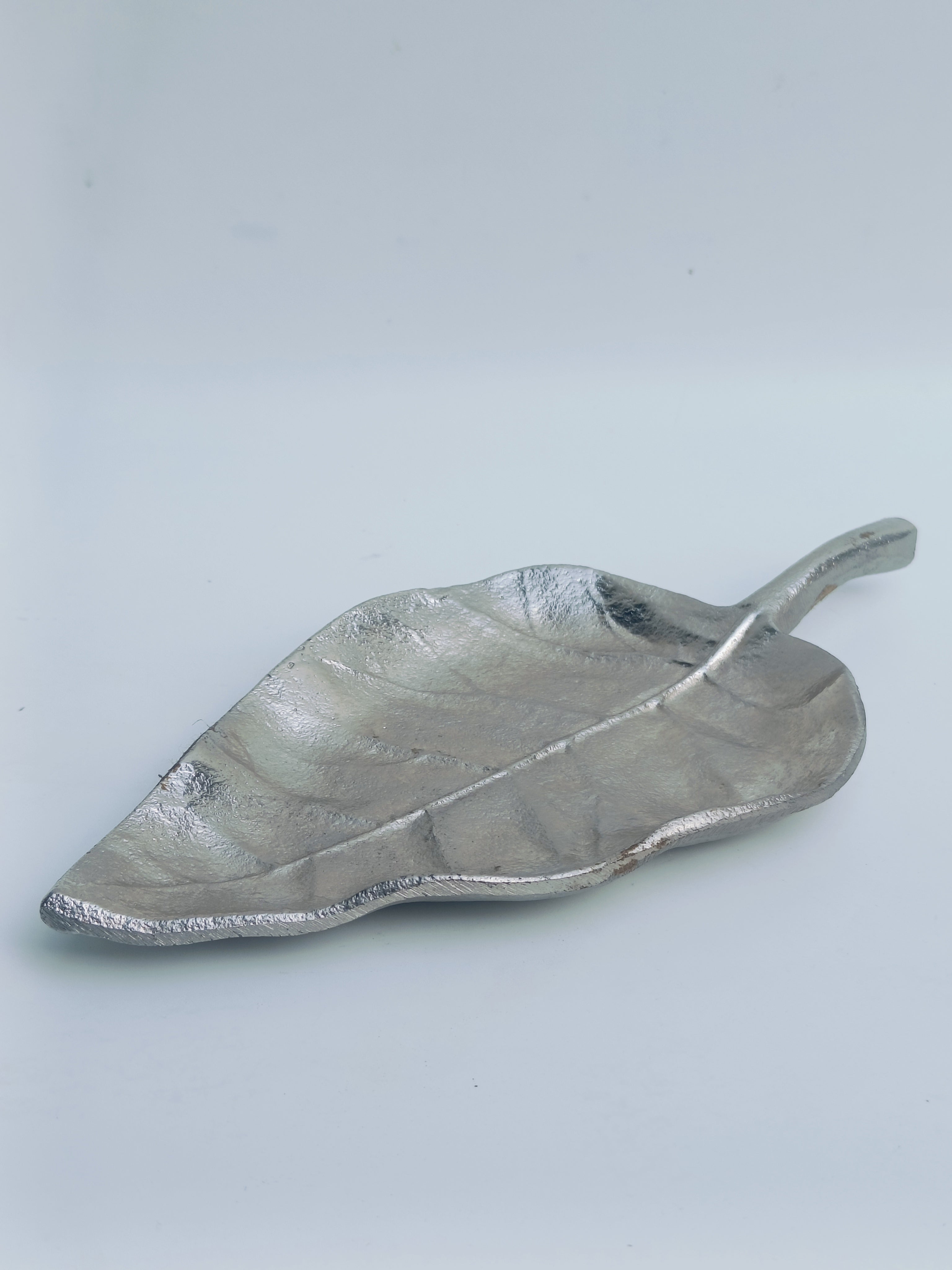 Silver Leaf-Shaped Metal Platter