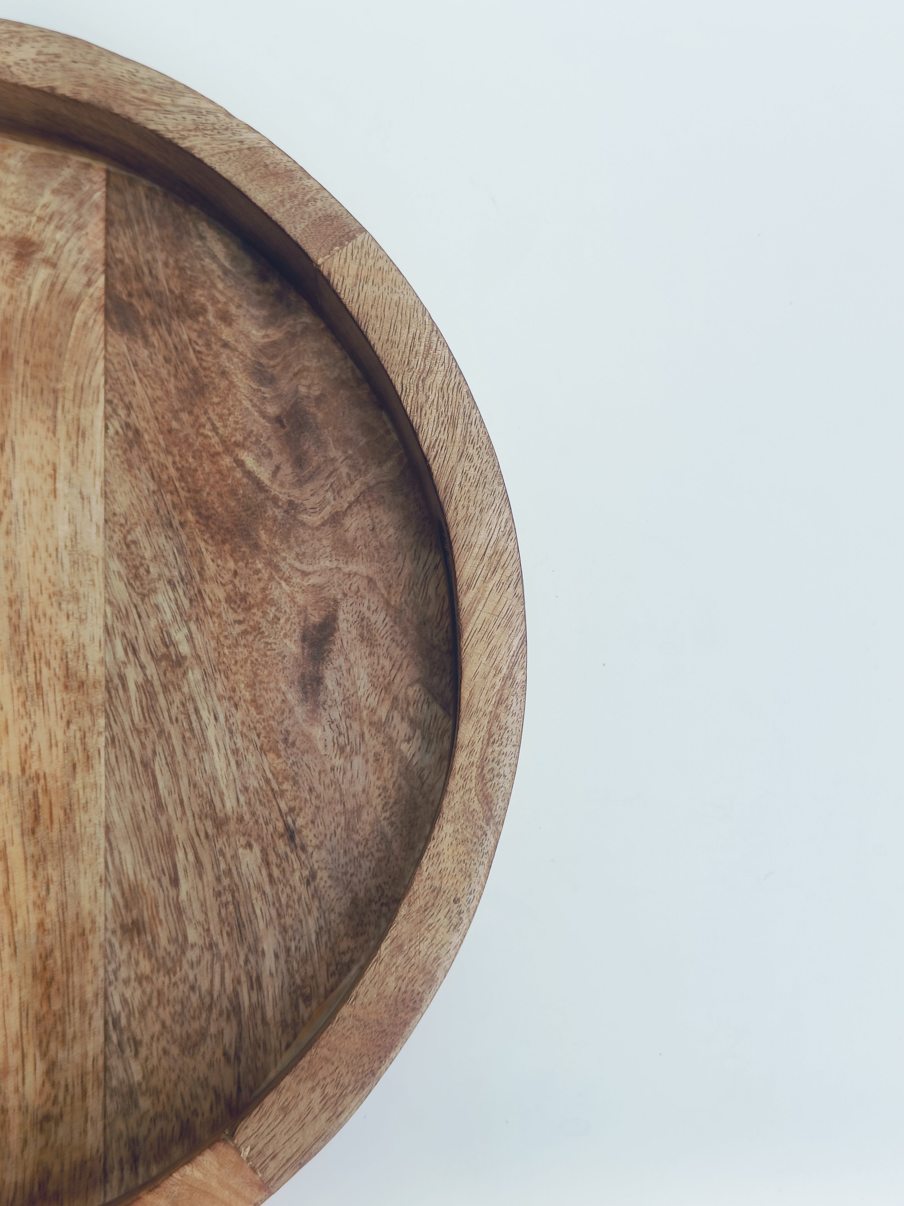 Round Wooden Serving Tray with Handles