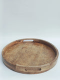 Large Round Wooden Tray with Cutout Handles
