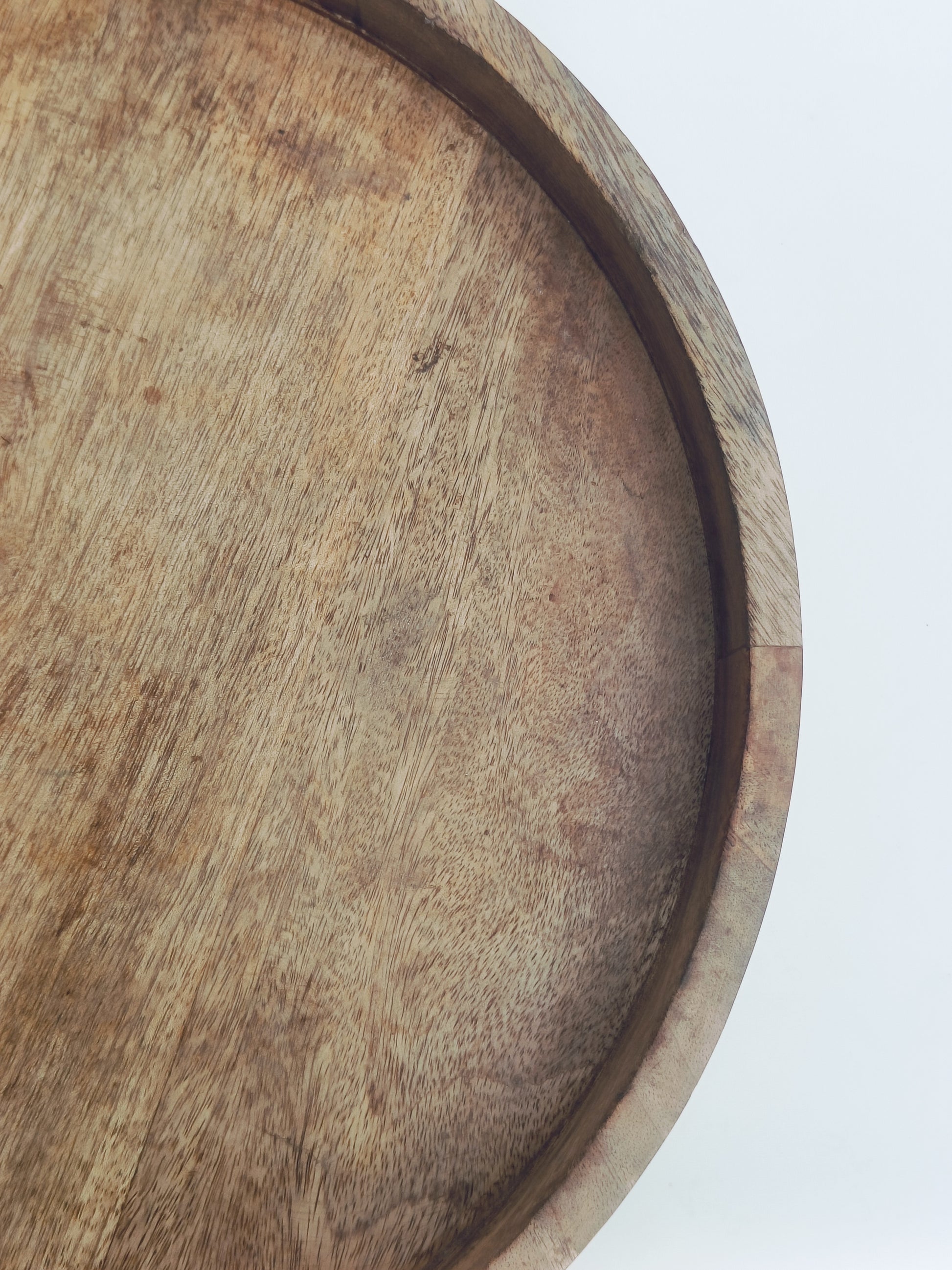 Large Round Wooden Tray with Cutout Handles