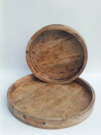 Large Round Wooden Tray with Cutout Handles