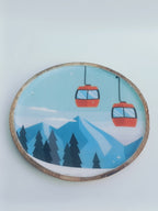 Winter Cable Car Art Wooden Platter