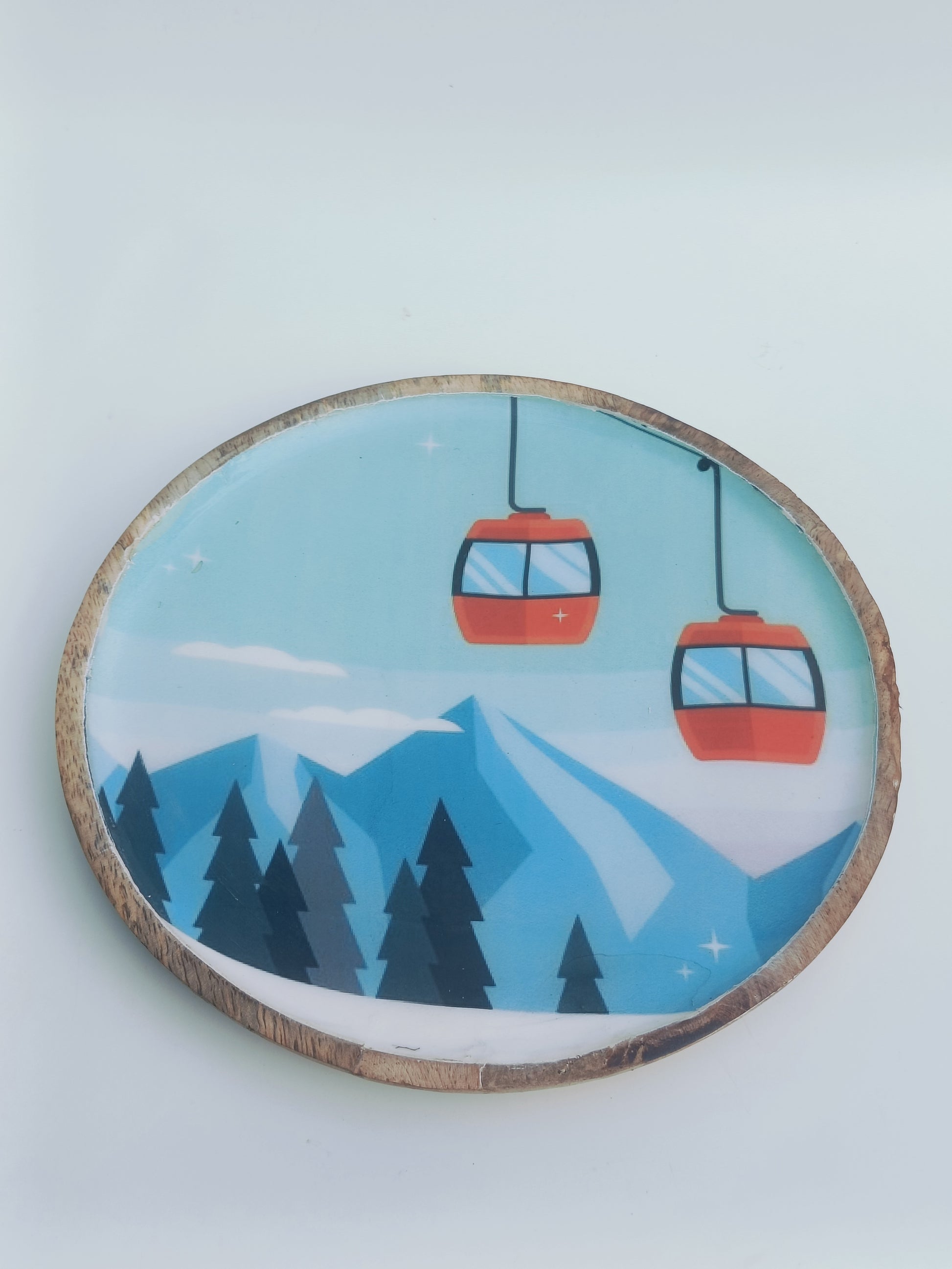 Winter Cable Car Art Wooden Platter