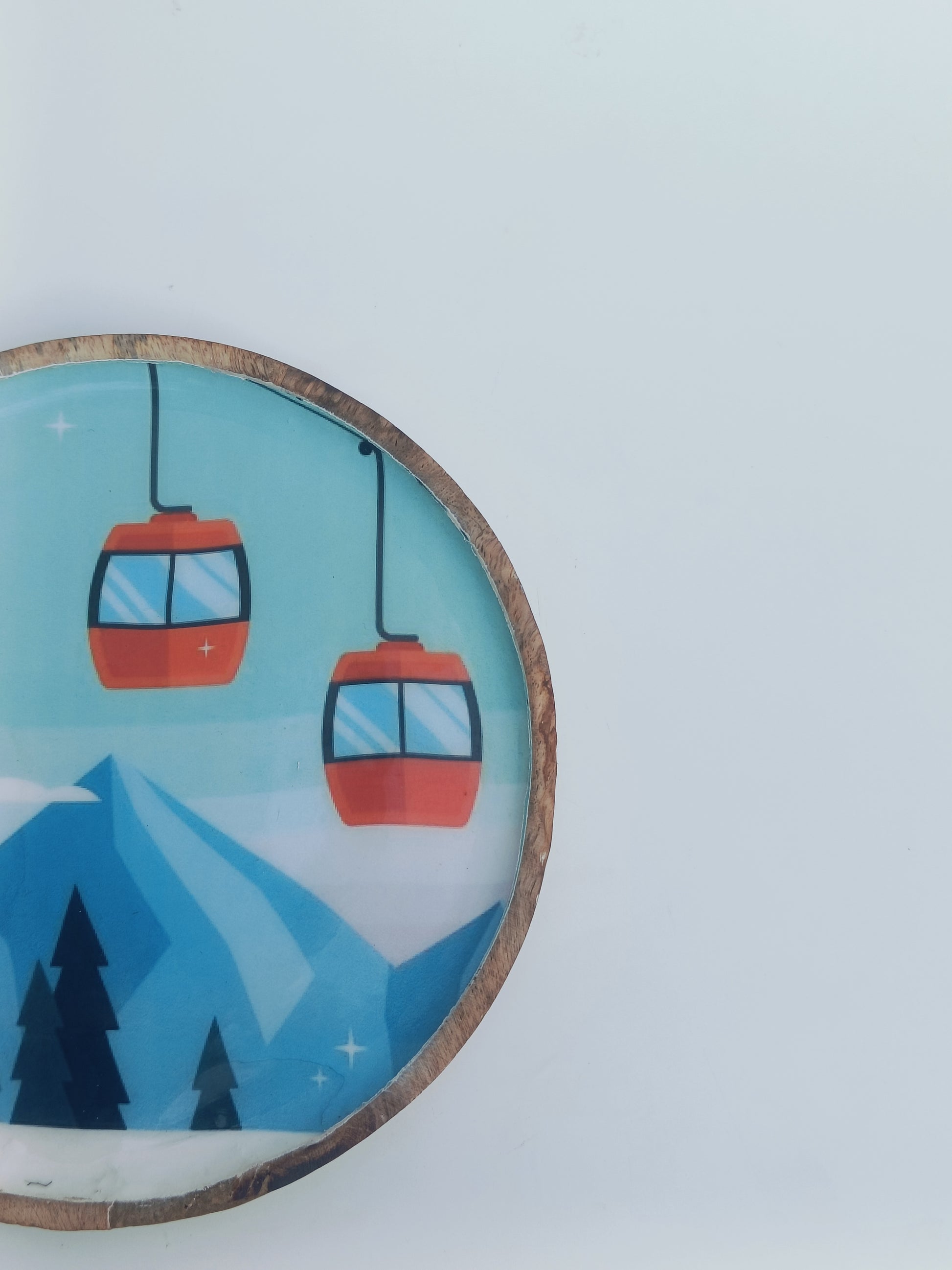 Winter Cable Car Art Wooden Platter