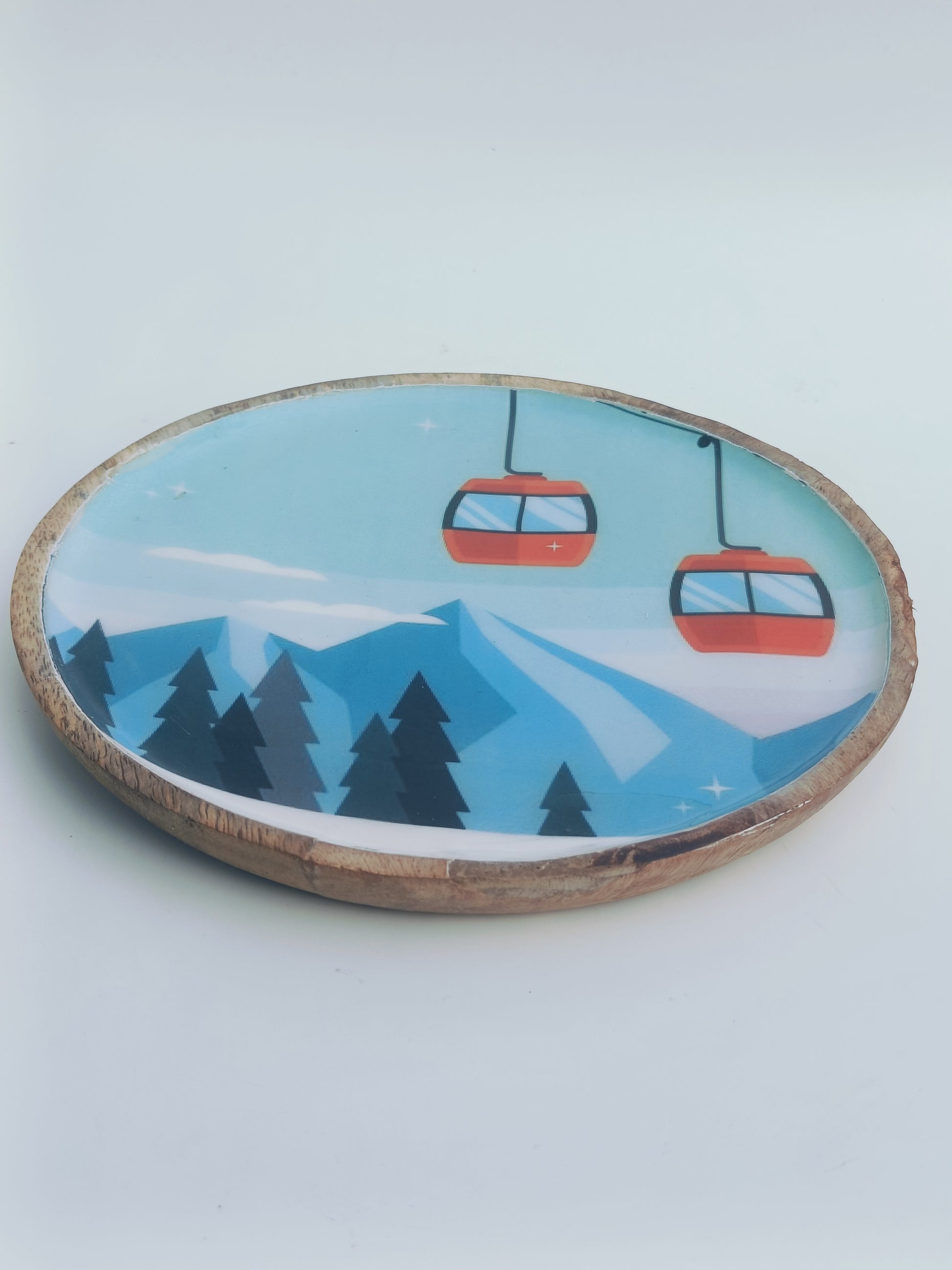 Winter Cable Car Art Wooden Platter