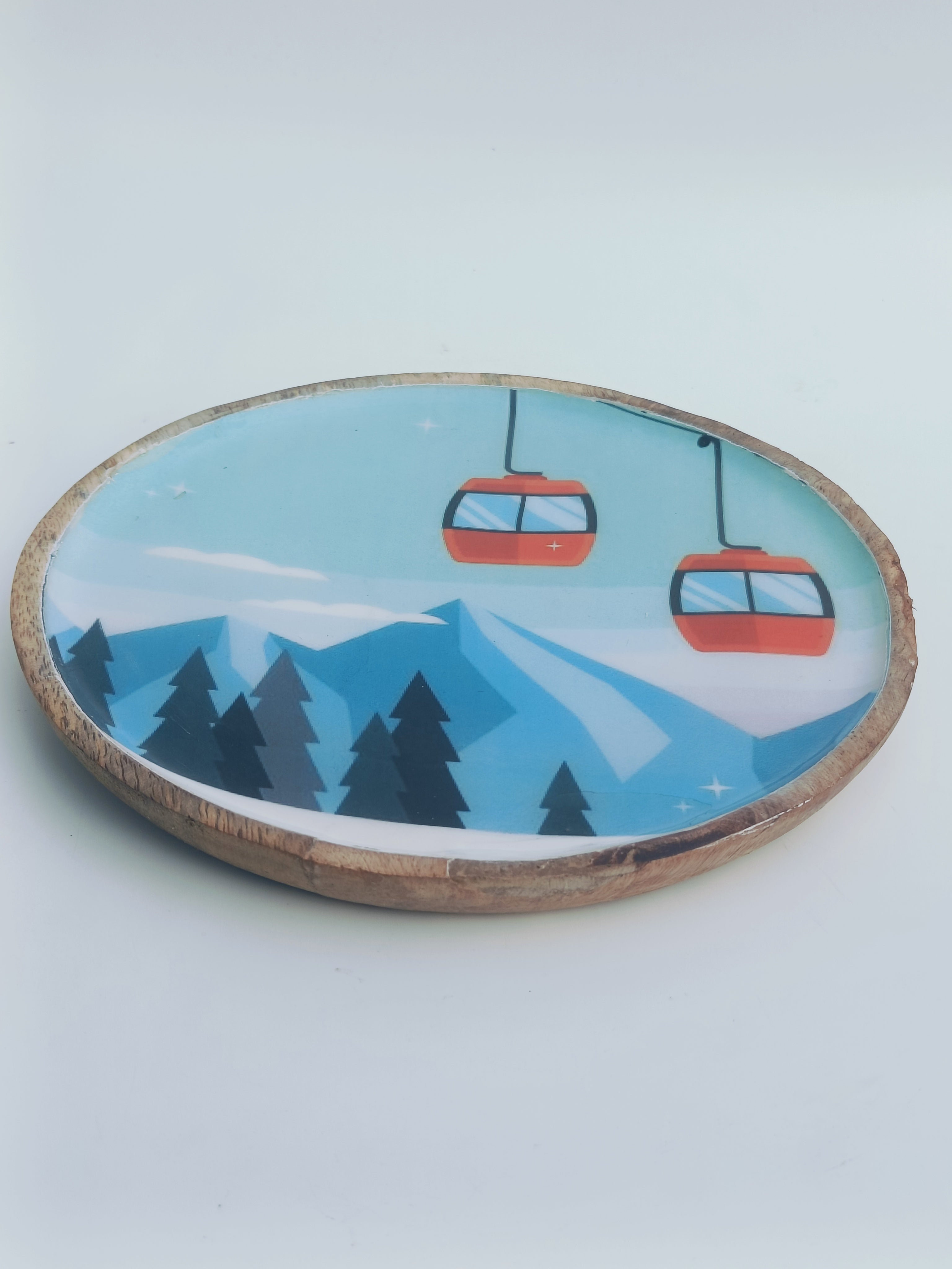 Winter Cable Car Art Wooden Platter